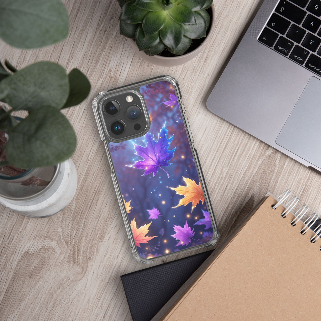 Enchanted Autumn Leaves Clear Case for iPhone 15 Pro Max - Fantasy Fall Maple Leaf Protective Cover