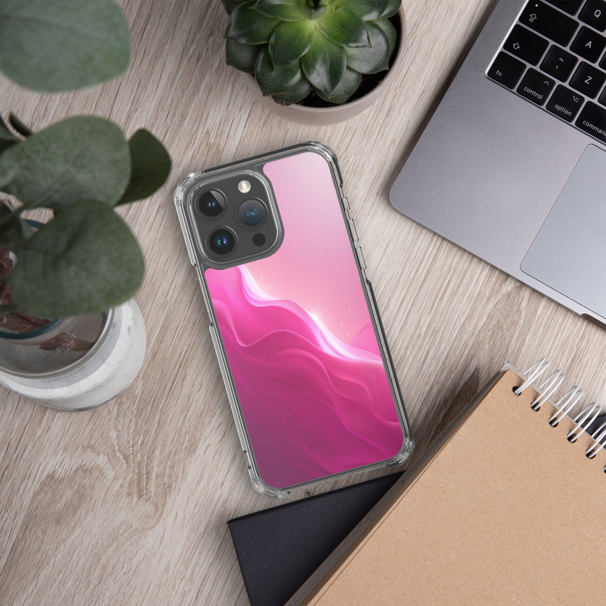 Pink Velvet Waves Dream Clear Case for iPhone 15 Pro Max - Abstract Pink Gradient Protective Cover