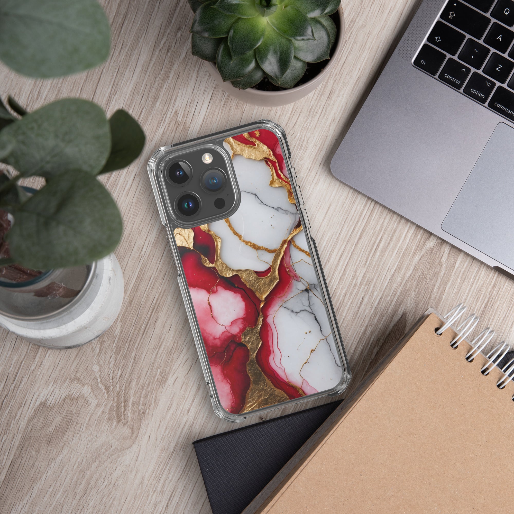 Crimson Golden Marble Luxe Clear Case for iPhone 15 Pro Max