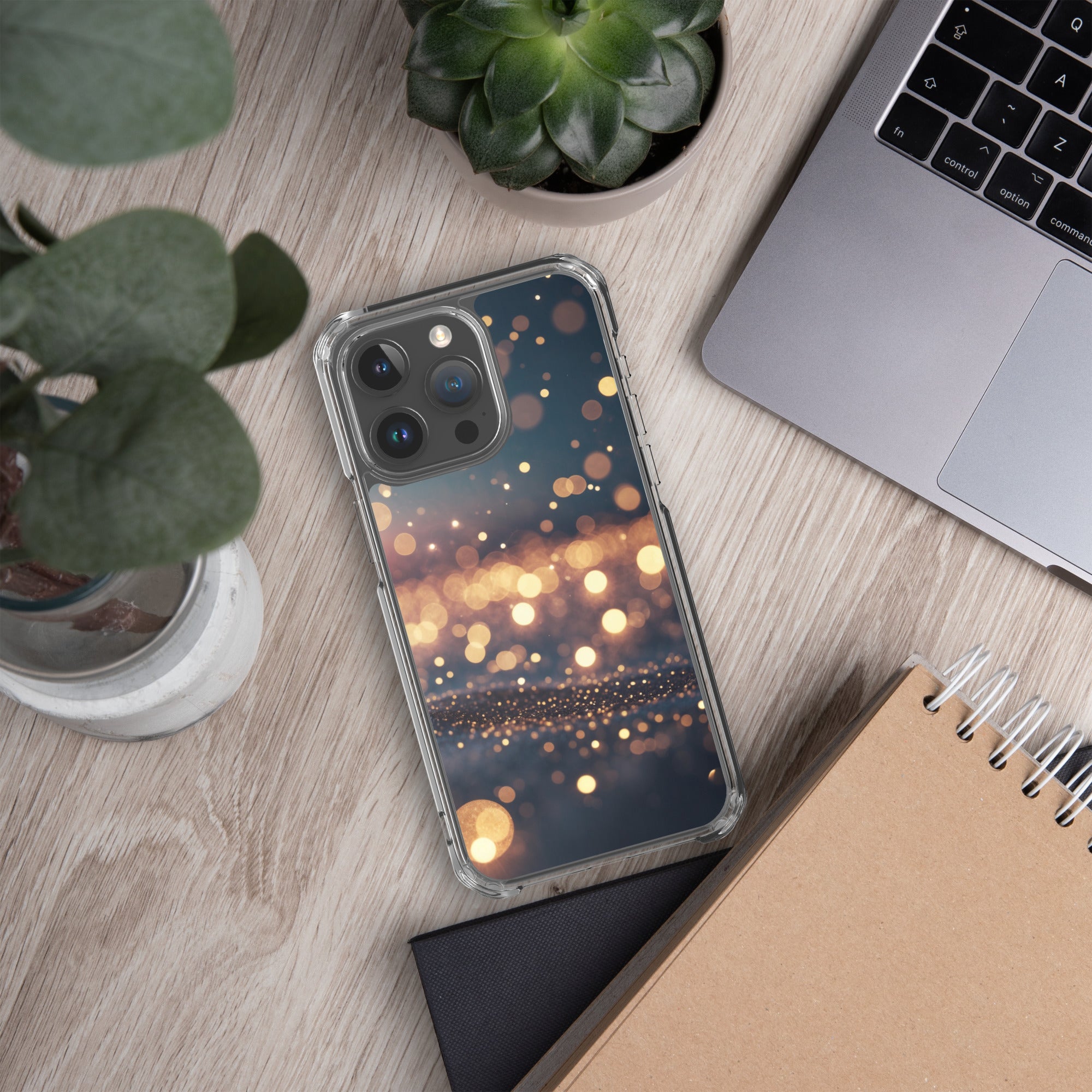 Golden Sparkle Bokeh Clear Case for iPhone 15 Pro Max