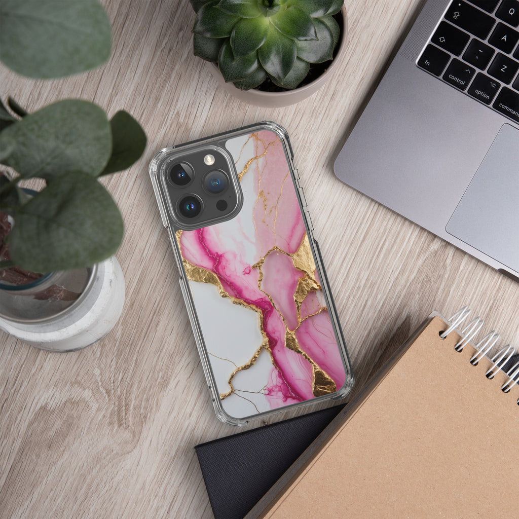 Pink Golden Marble Luxe Clear Case for iPhone 15 Pro Max
