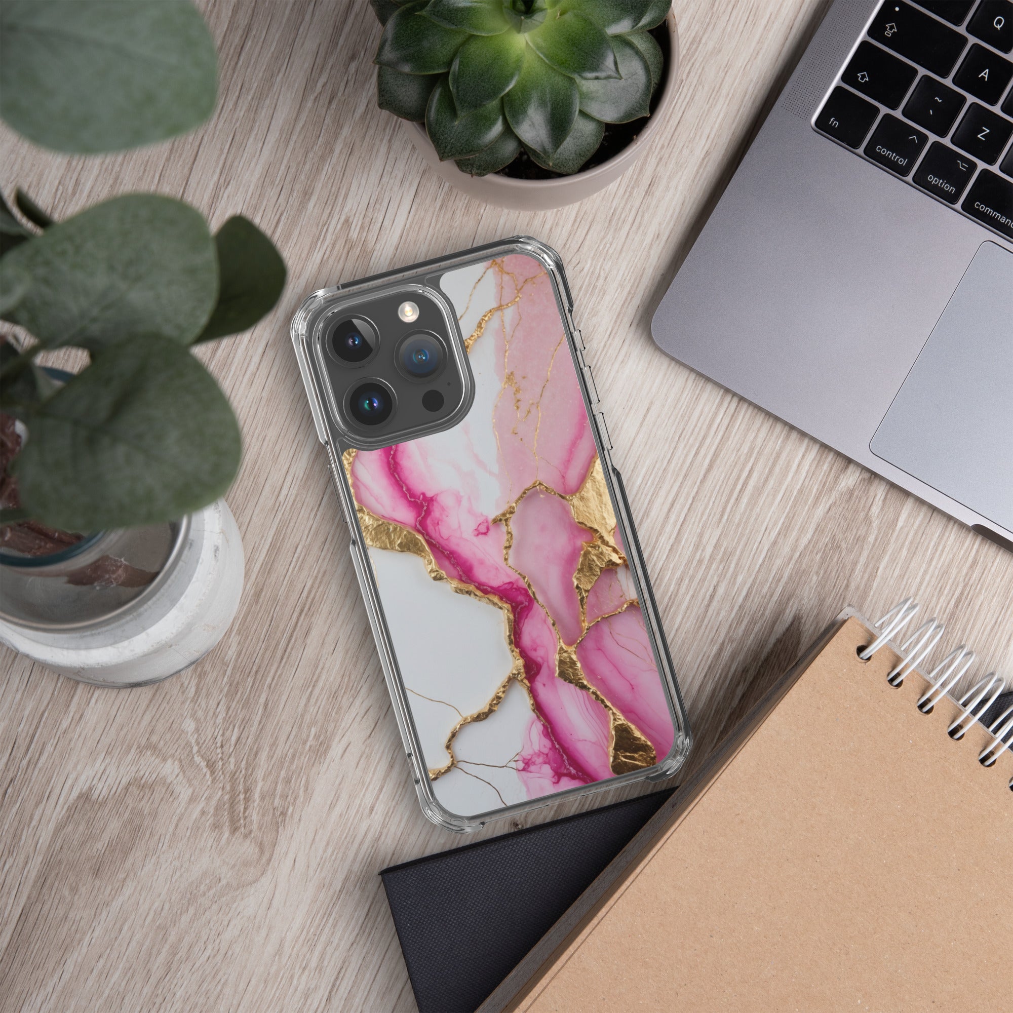 Pink Golden Marble Luxe Clear Case for iPhone 15 Pro Max