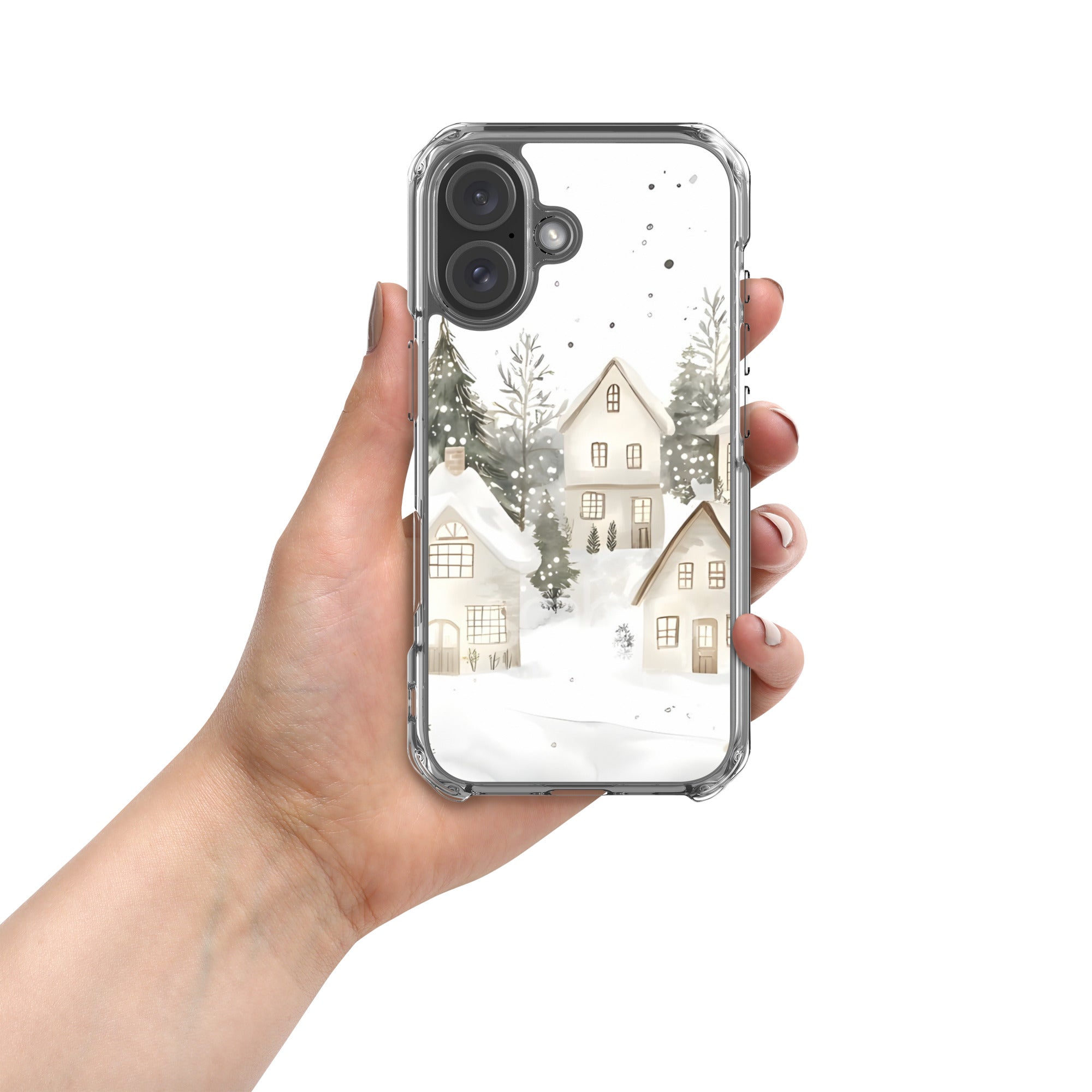 Winter Snow Village Clear Case for iPhone 16 - Durable & Stylish Protective Phone Cover