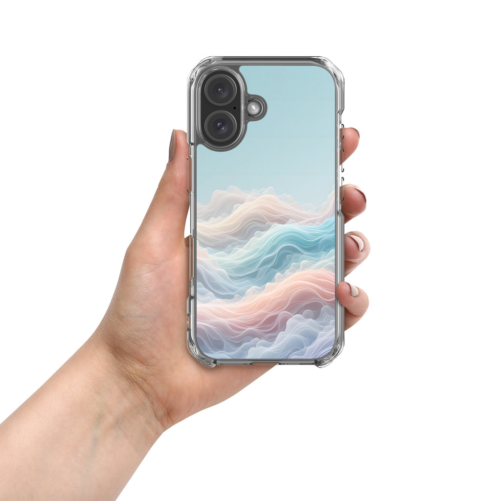 Horizon Dream Clear Case for iPhone 16 - Pastel Abstract Waves Protective Cover