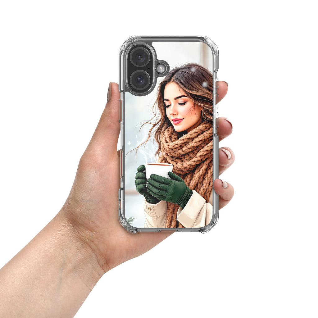 Cozy Winter Moments Clear Case for iPhone 16 - Aesthetic Winter Girl Protective Cover