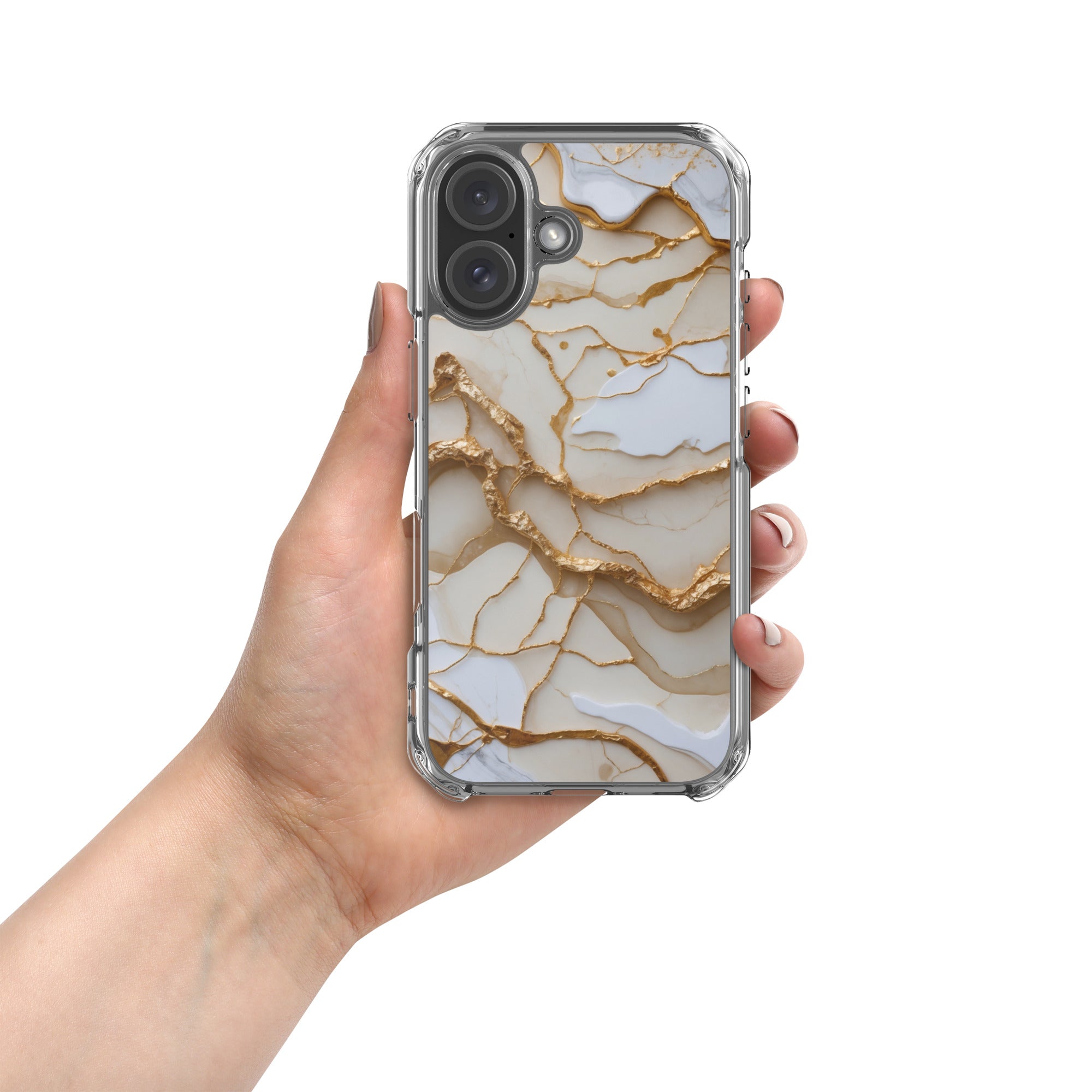 Ivory Golden Marble Elegance Clear Case for iPhone 16 - Luxury White & Gold Marble Protective Cover