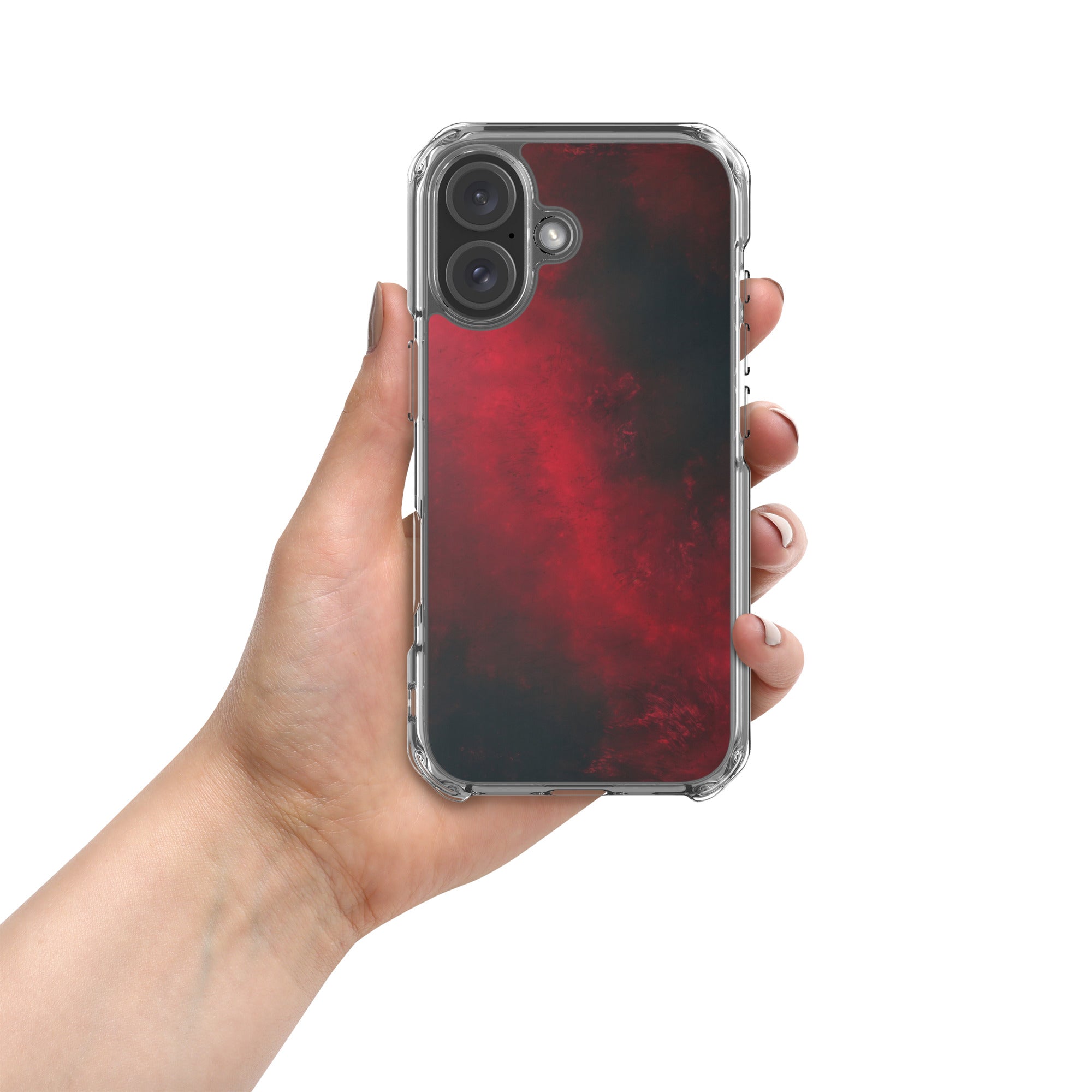 Crimson Nebula Clear Case for iPhone 16 - Red & Black Abstract Smoke Protective Cover