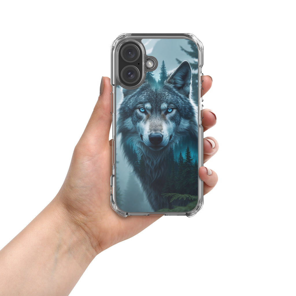 Arctic Forest Wolf Clear Case for iPhone 16 - Blue-Eyed Wolf Nature Protective Cover