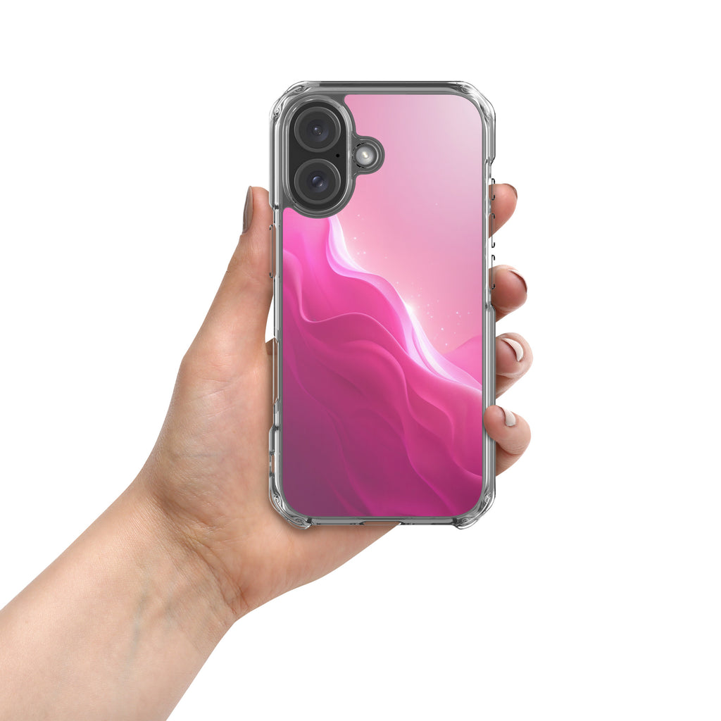 Pink Velvet Waves Dream Clear Case for iPhone 16 - Abstract Pink Gradient Protective Cover
