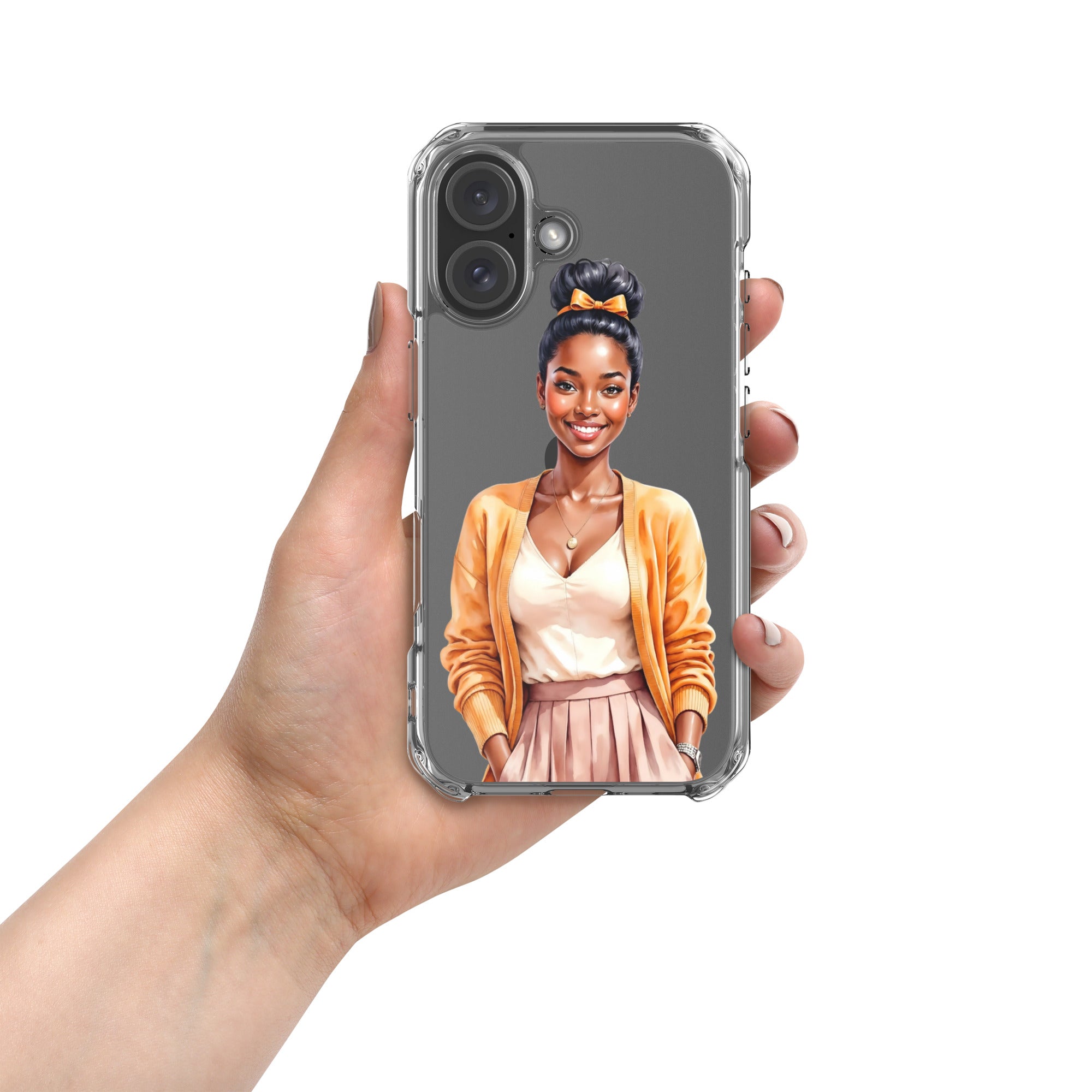 Golden Autumn Glow Girl Clear Case for iPhone 16 - Fashion Illustration Protective Cover