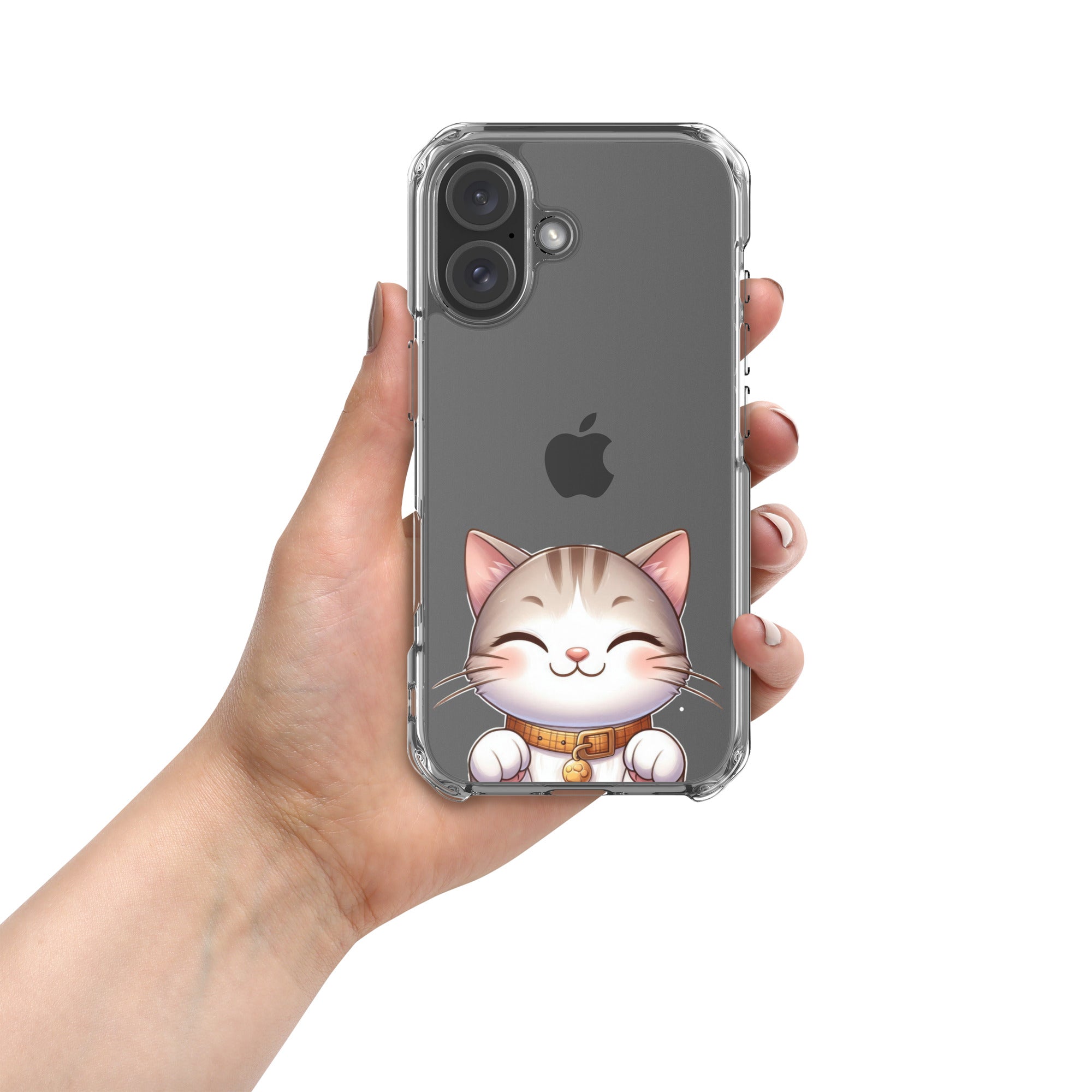 Happy Kitty Clear Case for iPhone 16 - Cute Smiling Cat Illustration Protective Cover