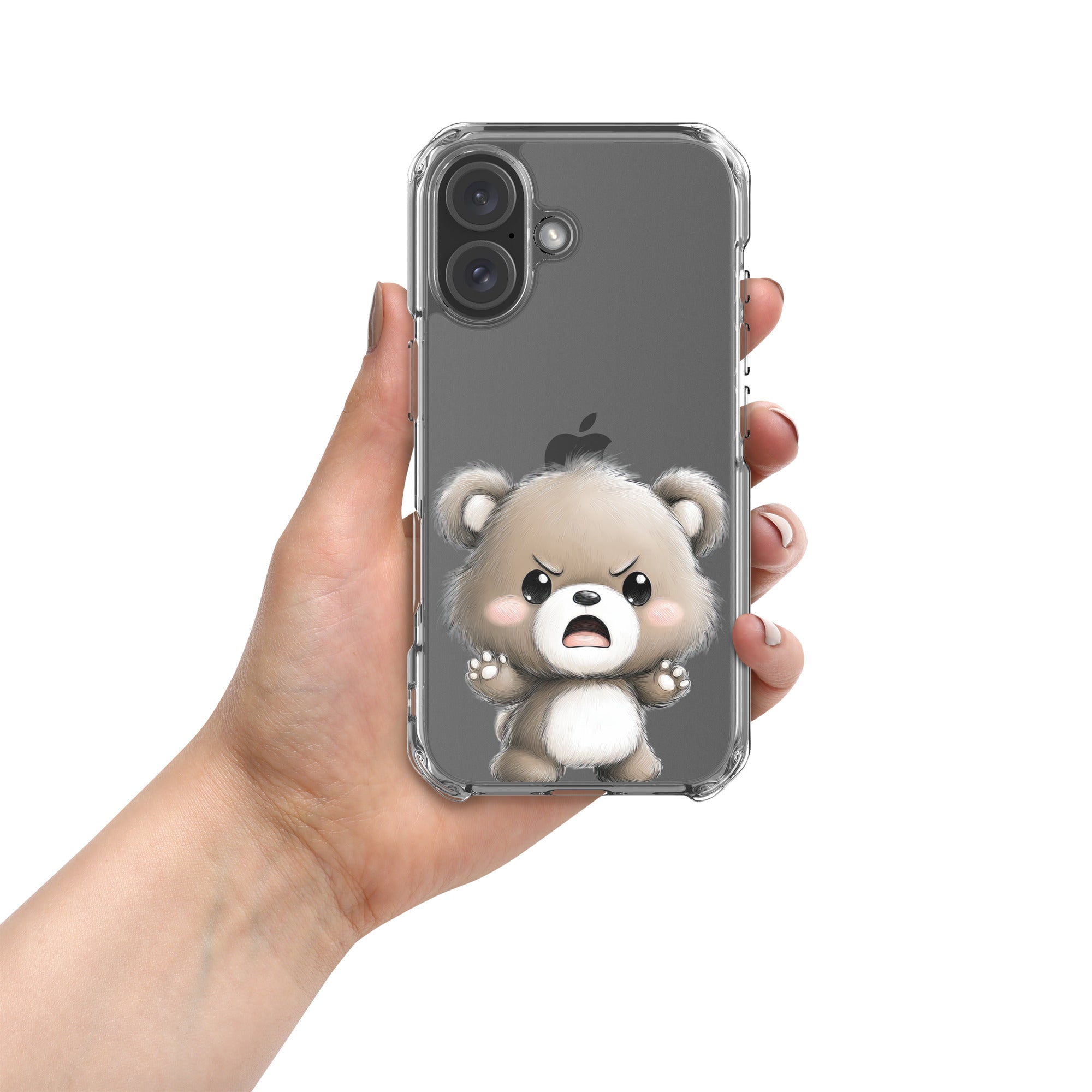 Angry Cute Bear Clear Case for iPhone 16 - Funny Kawaii Bear Protective Cover