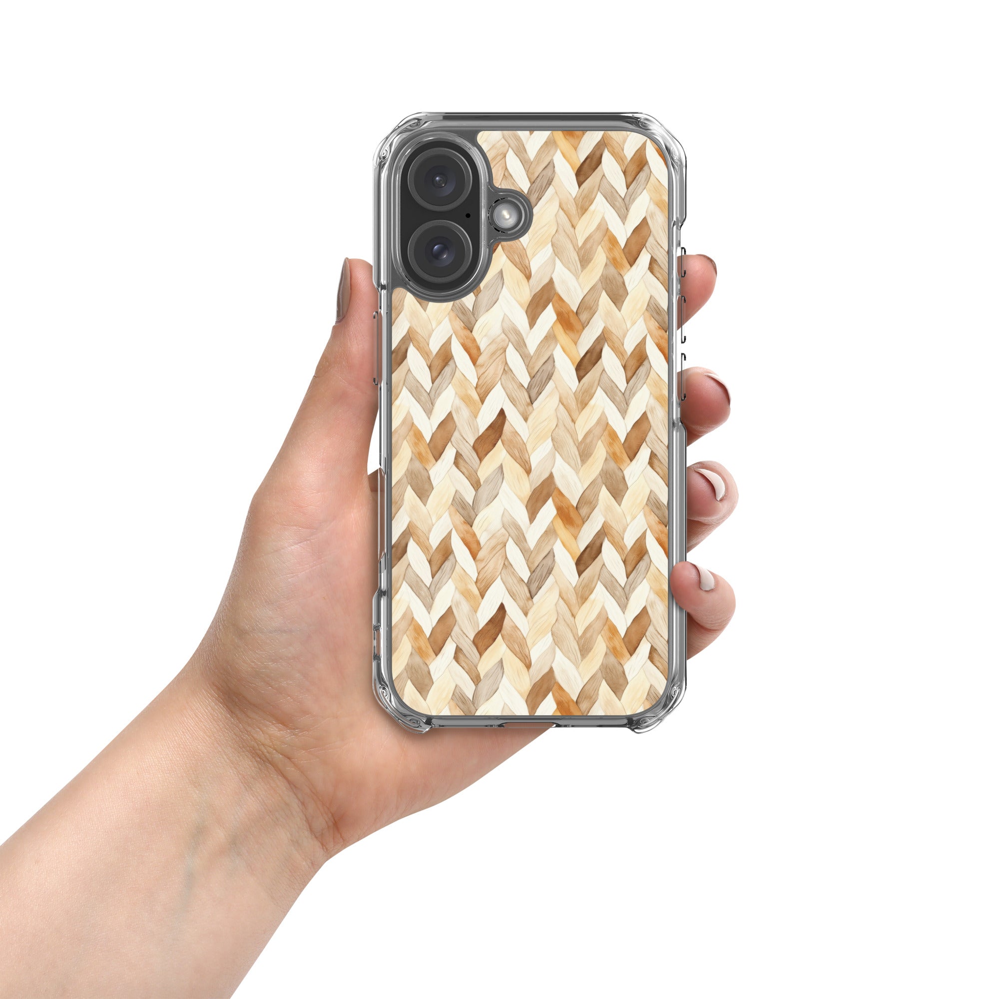 Cozy Knit Pattern Clear Case for iPhone 16 - Neutral Braided Texture Protective Cover