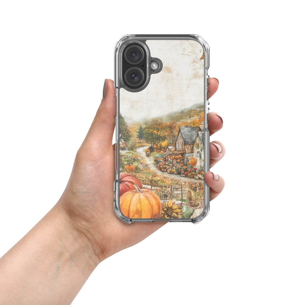 Autumn Village Clear Case for iPhone 16 - Fall Rustic Pumpkin Design Protective Cover