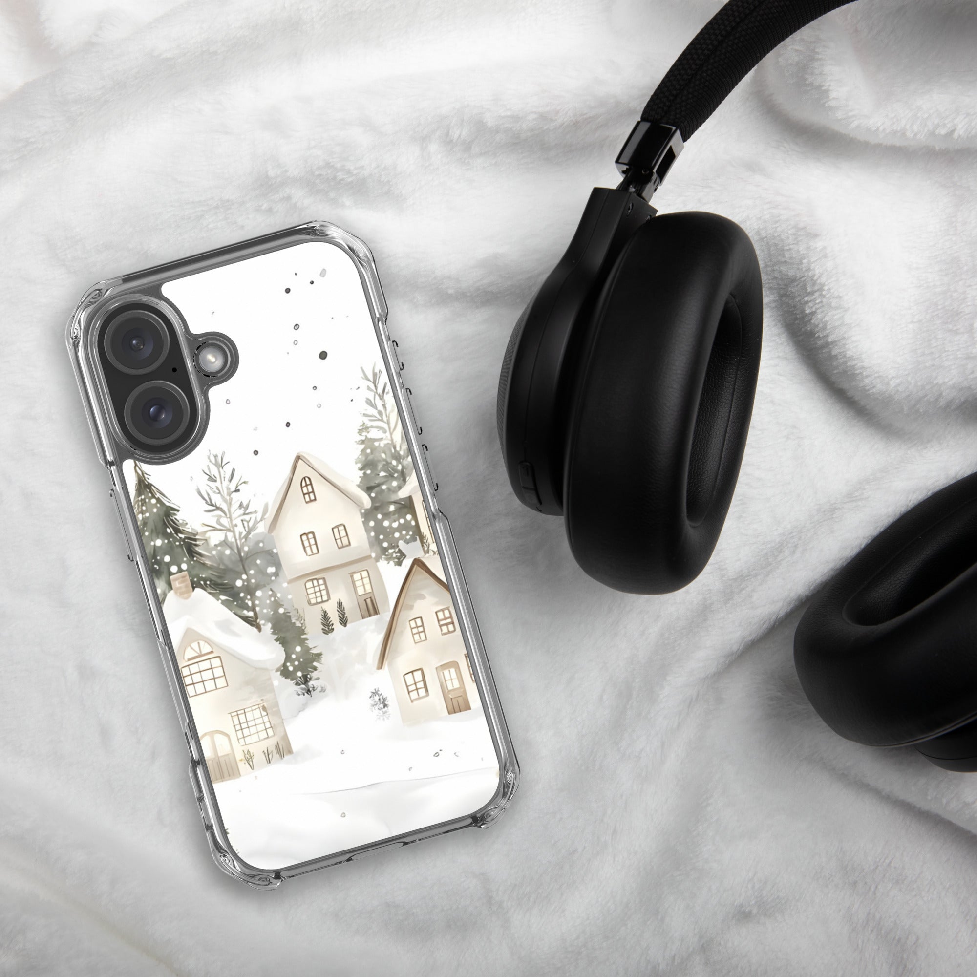 Winter Snow Village Clear Case for iPhone 16 - Durable & Stylish Protective Phone Cover