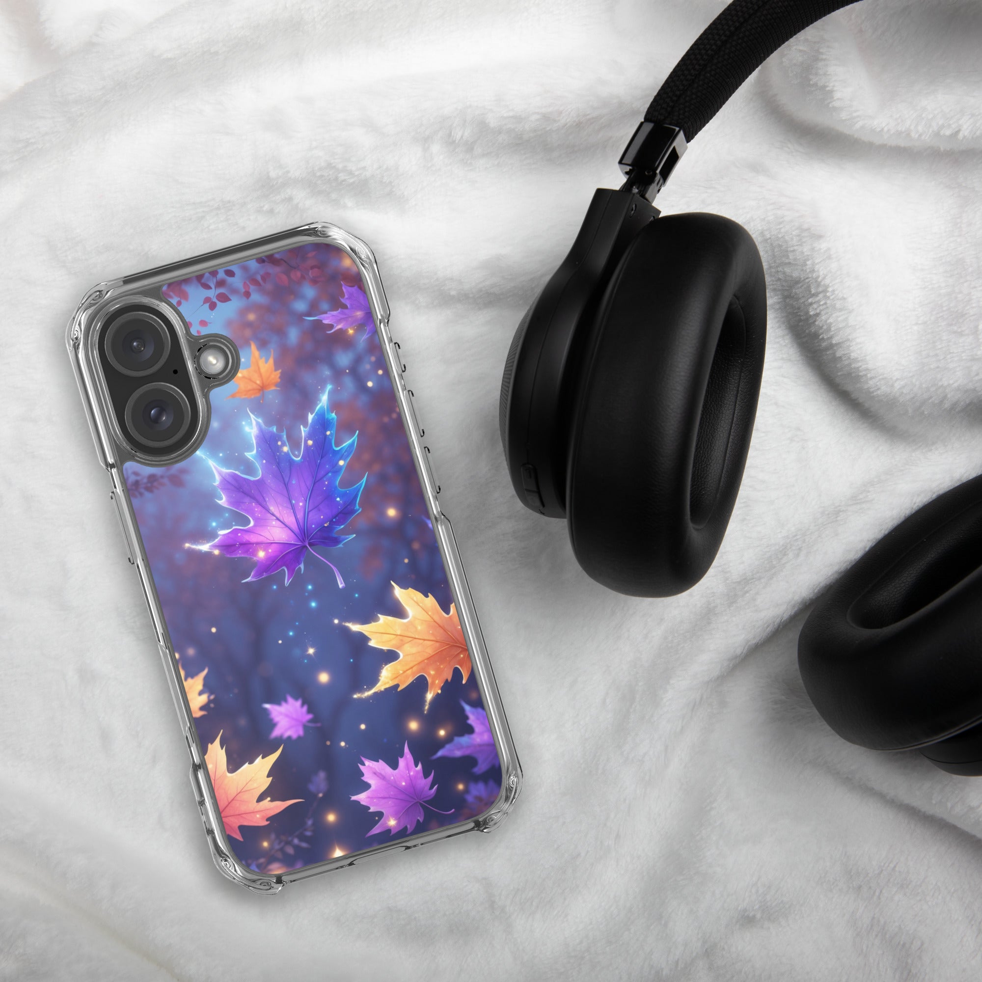 Enchanted Autumn Leaves Clear Case for iPhone 16 - Fantasy Fall Maple Leaf Protective Cover