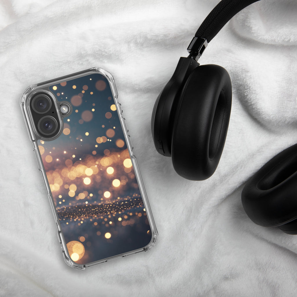 Golden Sparkle Bokeh Clear Case for iPhone 16 - Glam Gold Light Glitter Protective Cover