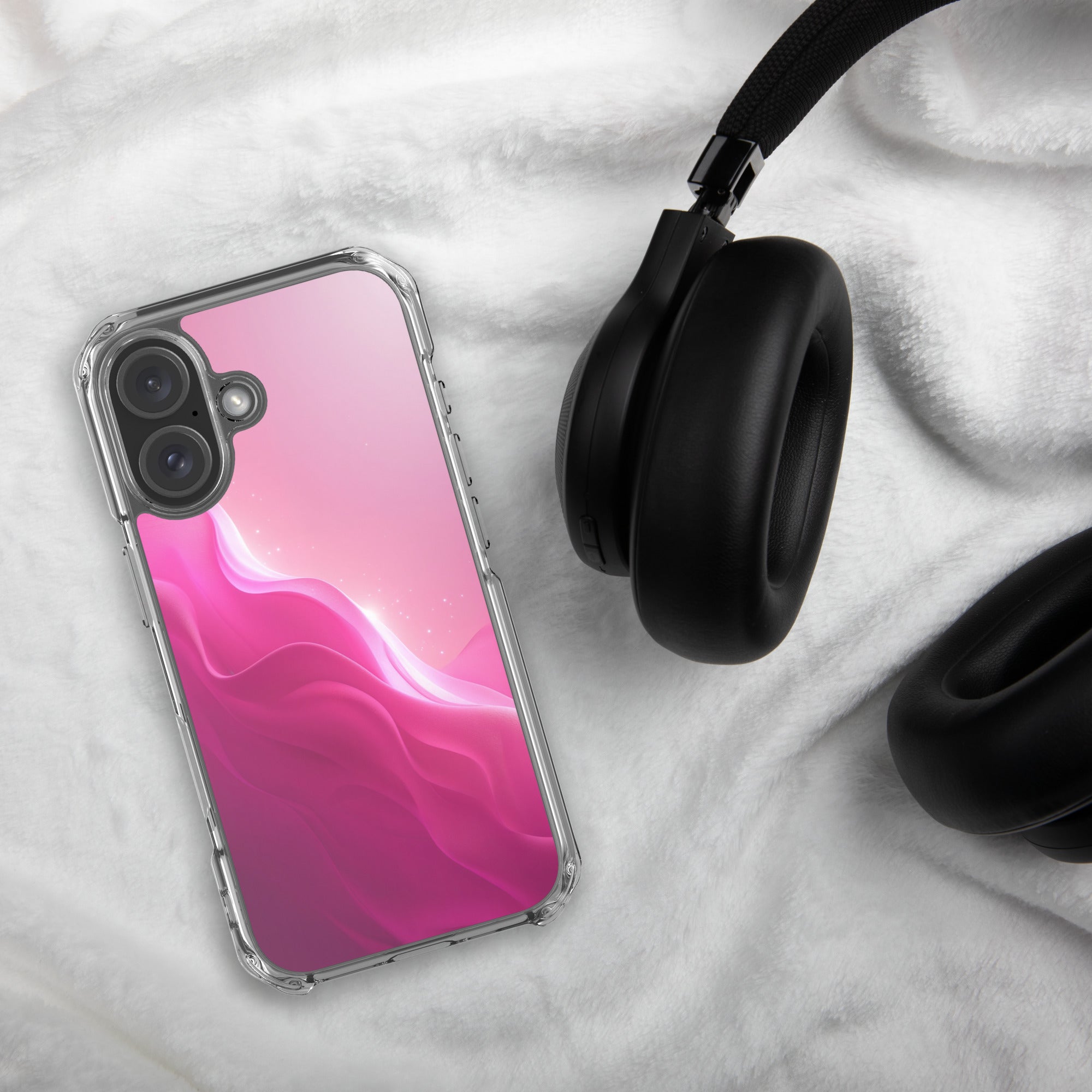 Pink Velvet Waves Dream Clear Case for iPhone 16 - Abstract Pink Gradient Protective Cover