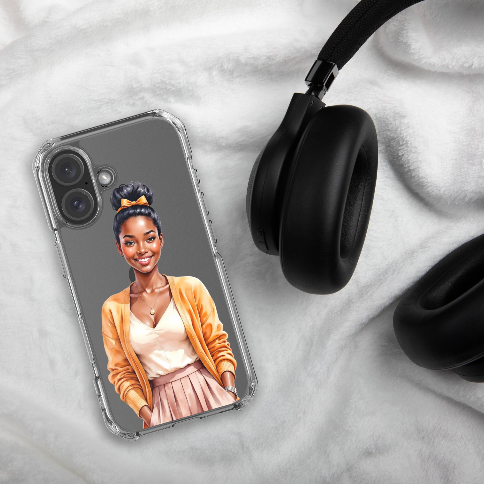 Golden Autumn Glow Girl Clear Case for iPhone 16 - Fashion Illustration Protective Cover