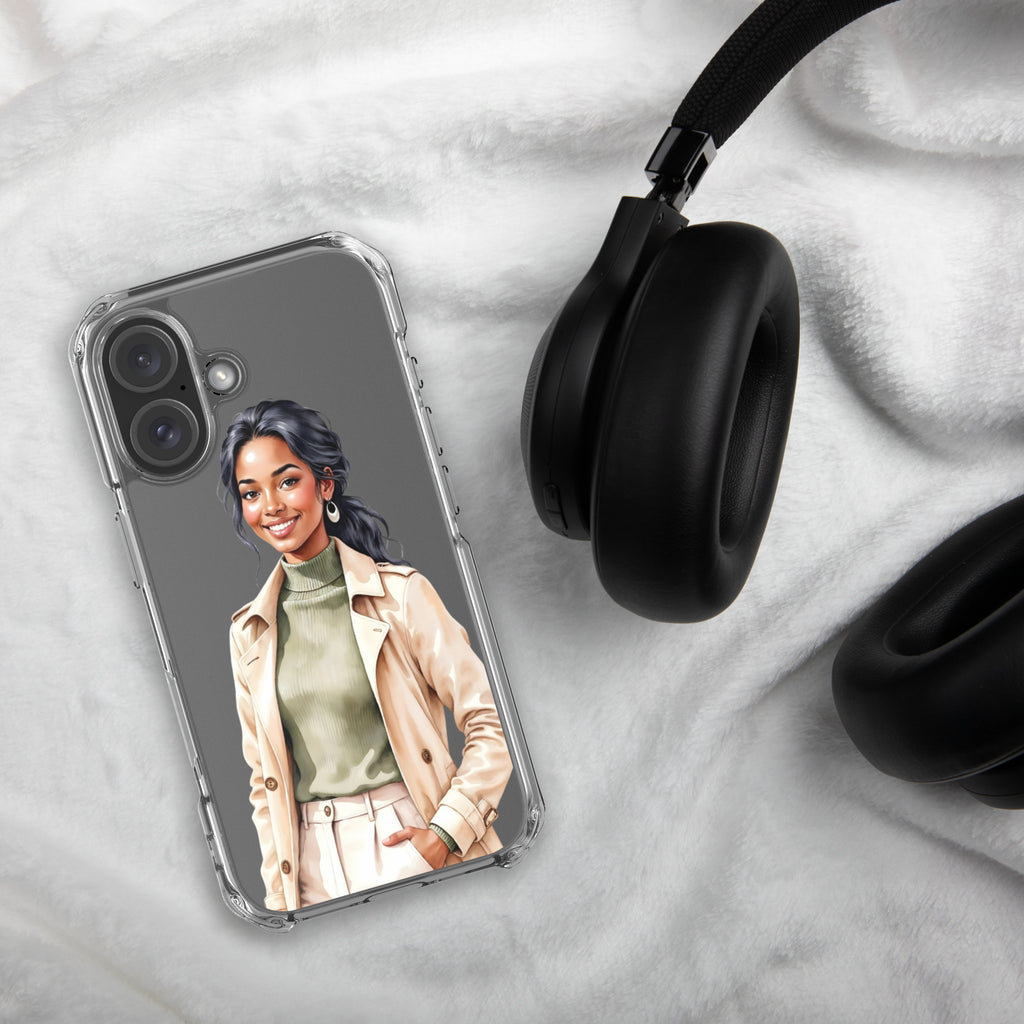 Chic Autumn Style Clear Case for iPhone 16 - Fashion Illustration Protective Cover