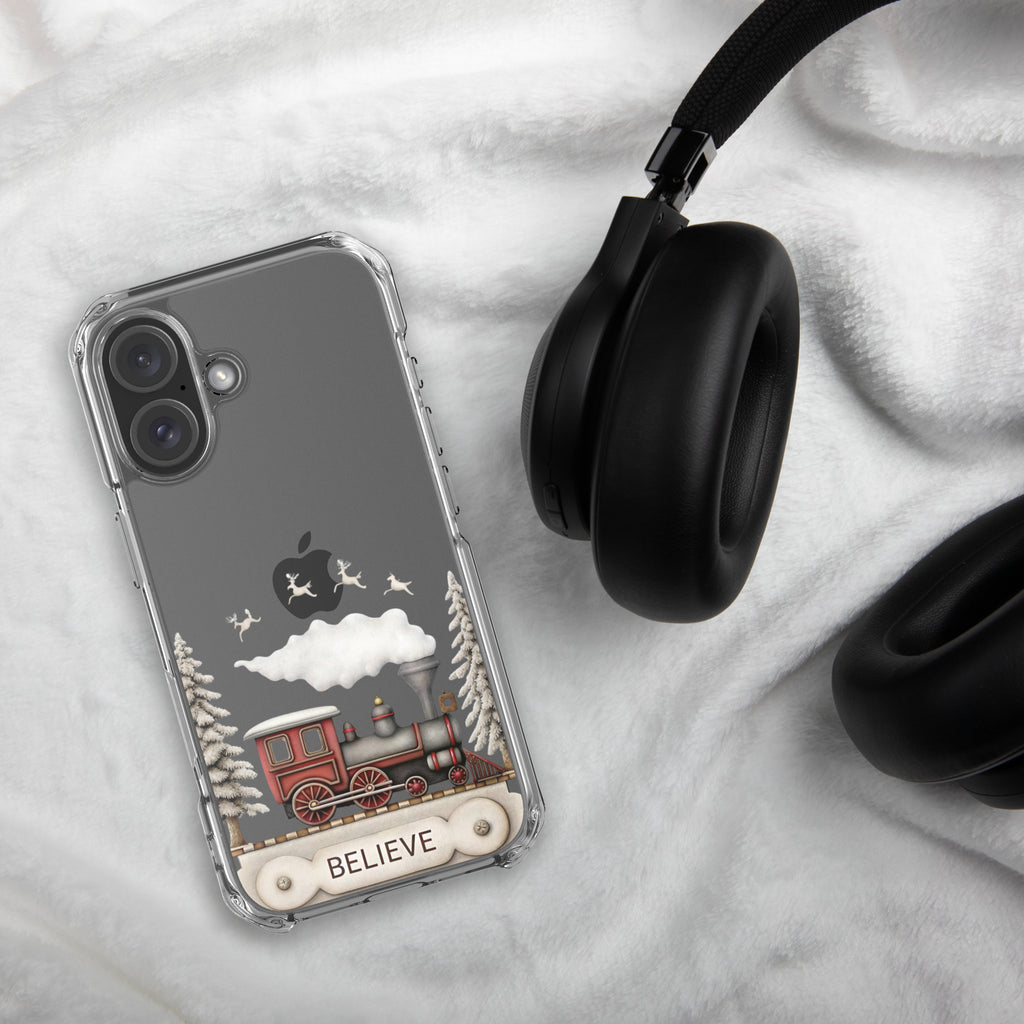 Believe Christmas Train Clear Case for iPhone 16 - Vintage Holiday Locomotive Winter Scene Cover