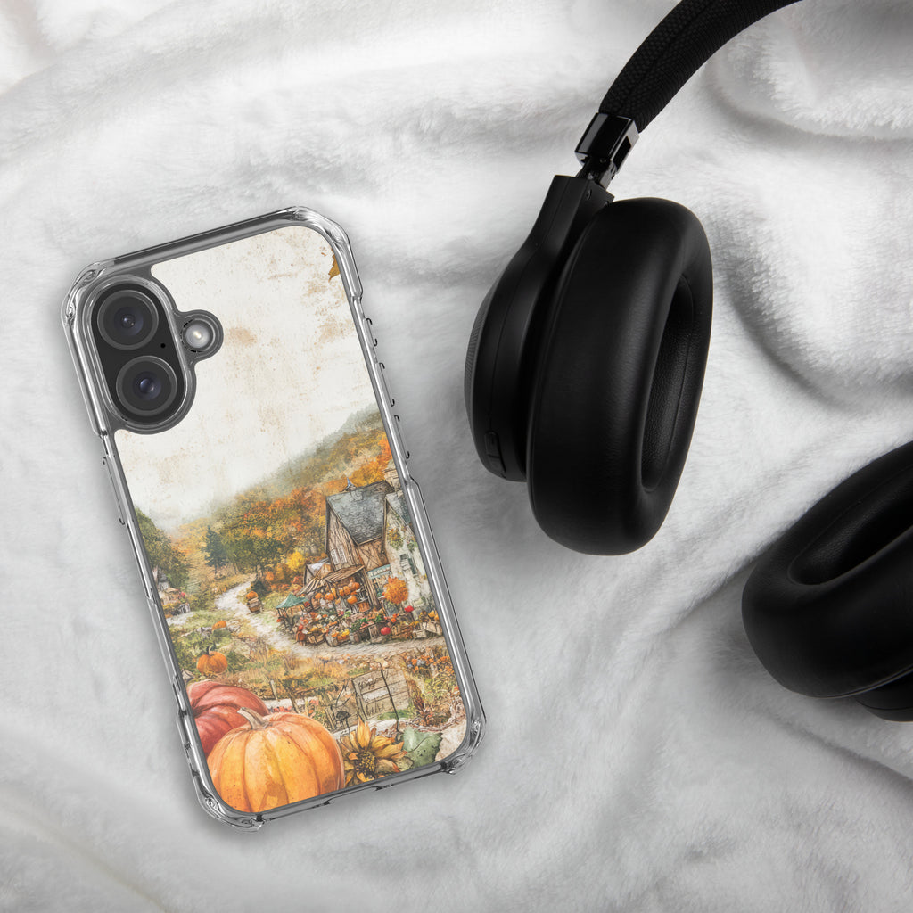 Autumn Village Clear Case for iPhone 16 - Fall Rustic Pumpkin Design Protective Cover