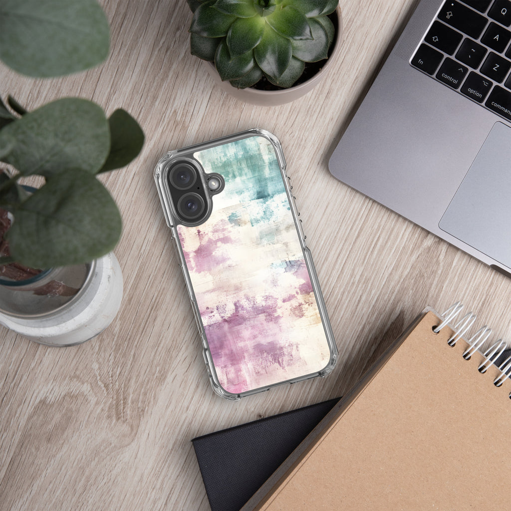 Pastel Abstract Brushstroke Clear Case for iPhone 16 - Artistic Pastel Pattern Protective Cover