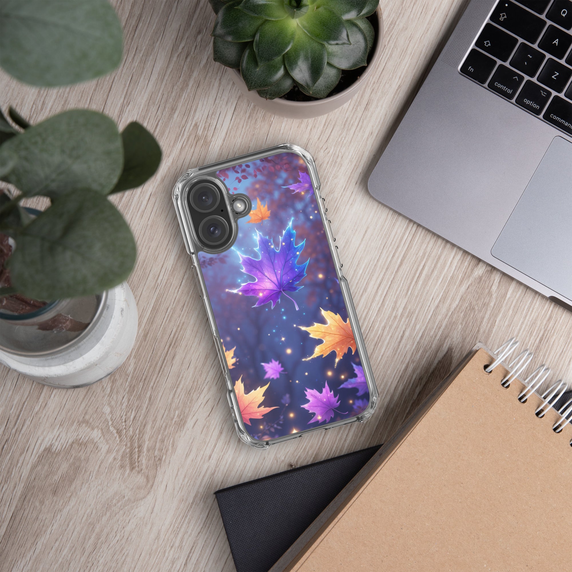 Enchanted Autumn Leaves Clear Case for iPhone 16 - Fantasy Fall Maple Leaf Protective Cover
