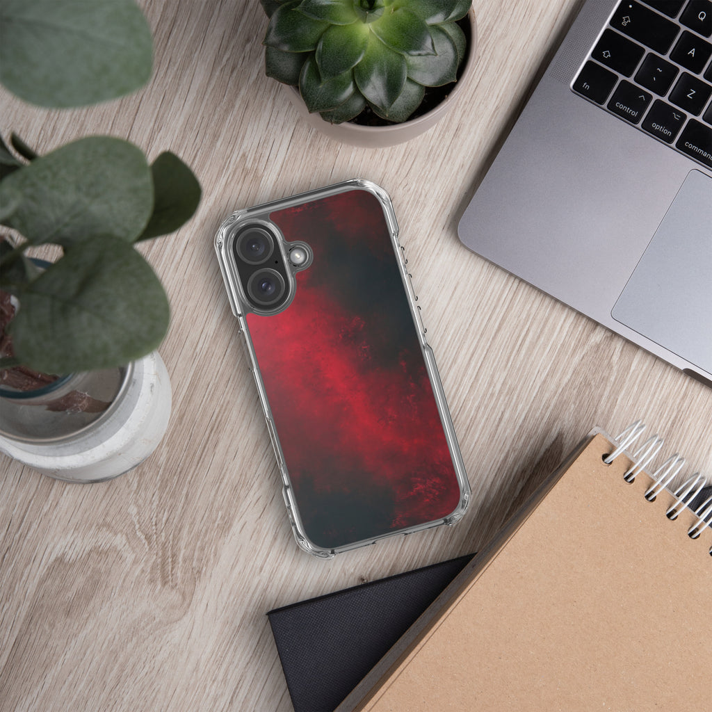 Crimson Nebula Clear Case for iPhone 16 - Red & Black Abstract Smoke Protective Cover