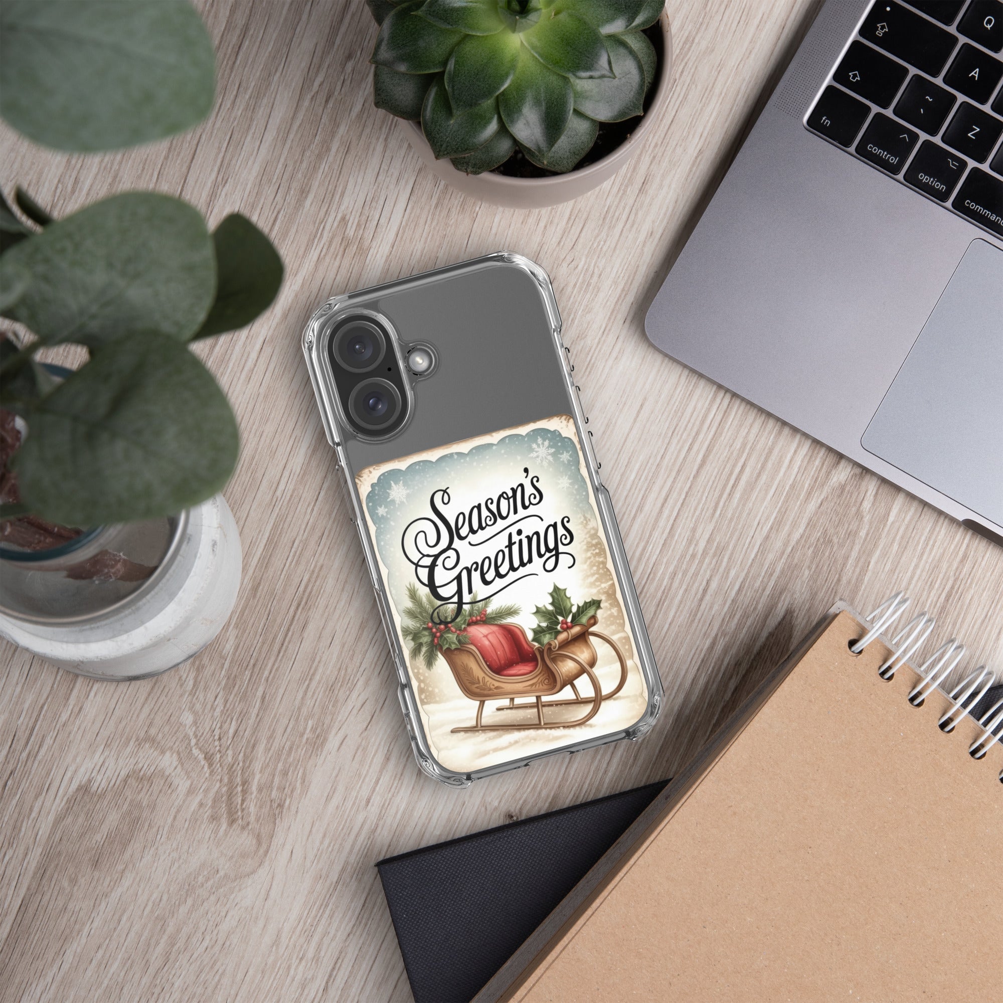 Season’s Greetings Vintage Holiday Clear Case for iPhone 16 - Retro Christmas Sleigh Festive Cover
