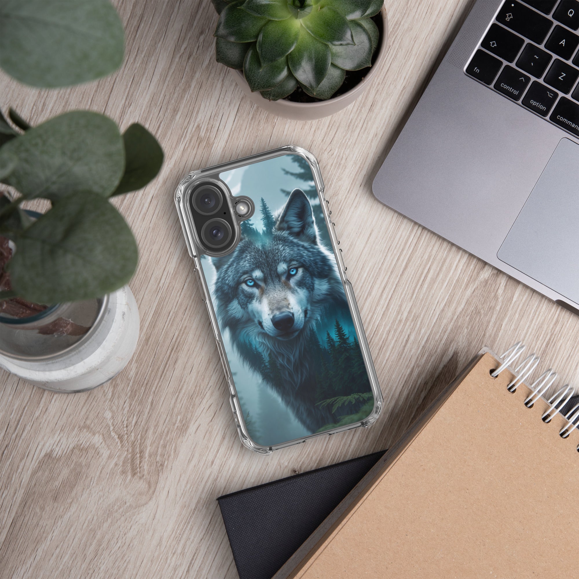 Arctic Forest Wolf Clear Case for iPhone 16 - Blue-Eyed Wolf Nature Protective Cover