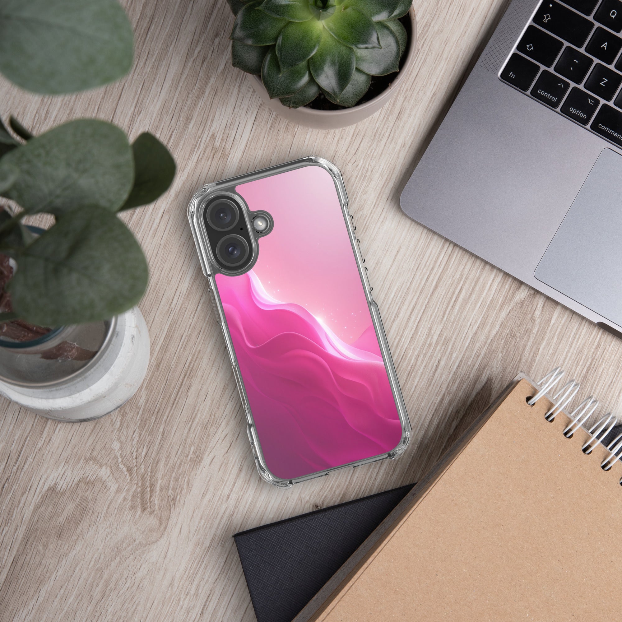 Pink Velvet Waves Dream Clear Case for iPhone 16 - Abstract Pink Gradient Protective Cover