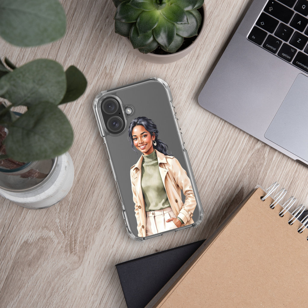 Chic Autumn Style Clear Case for iPhone 16 - Fashion Illustration Protective Cover