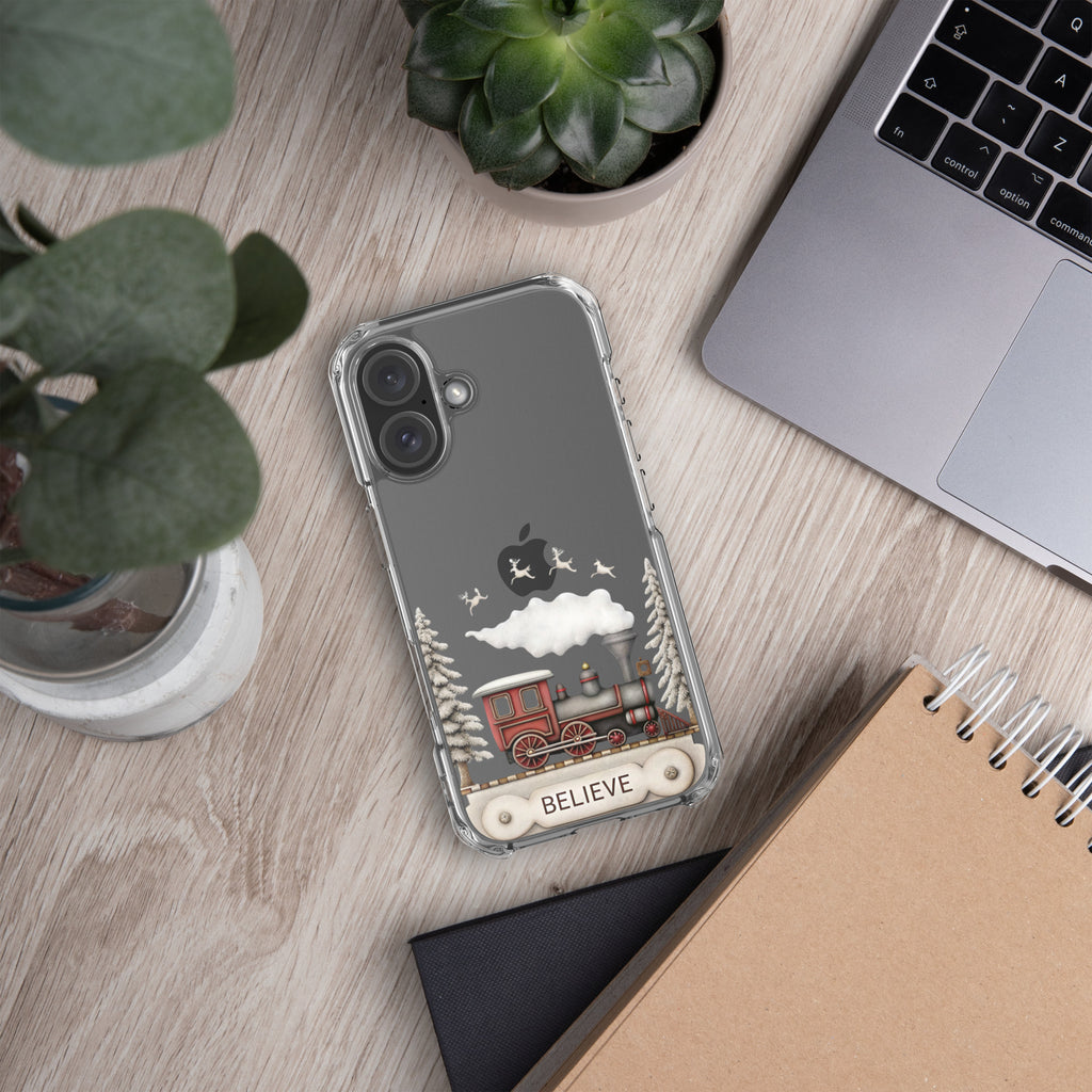 Believe Christmas Train Clear Case for iPhone 16 - Vintage Holiday Locomotive Winter Scene Cover