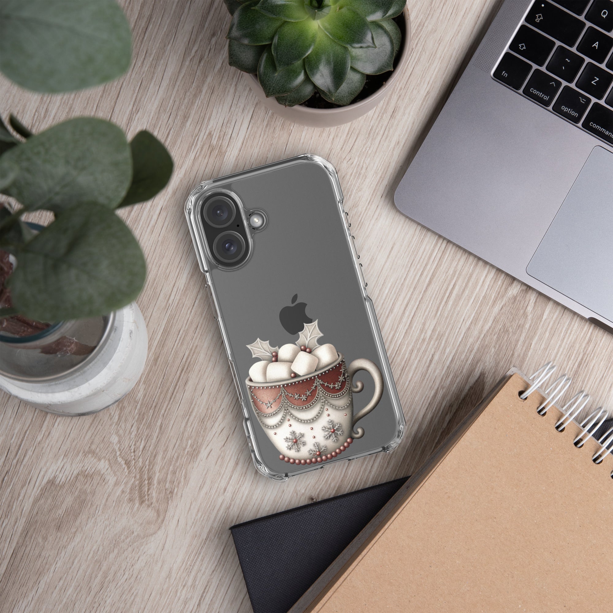 Holiday Cocoa Mug Clear Case for iPhone 16 - Christmas Cozy Aesthetic Protective Cover