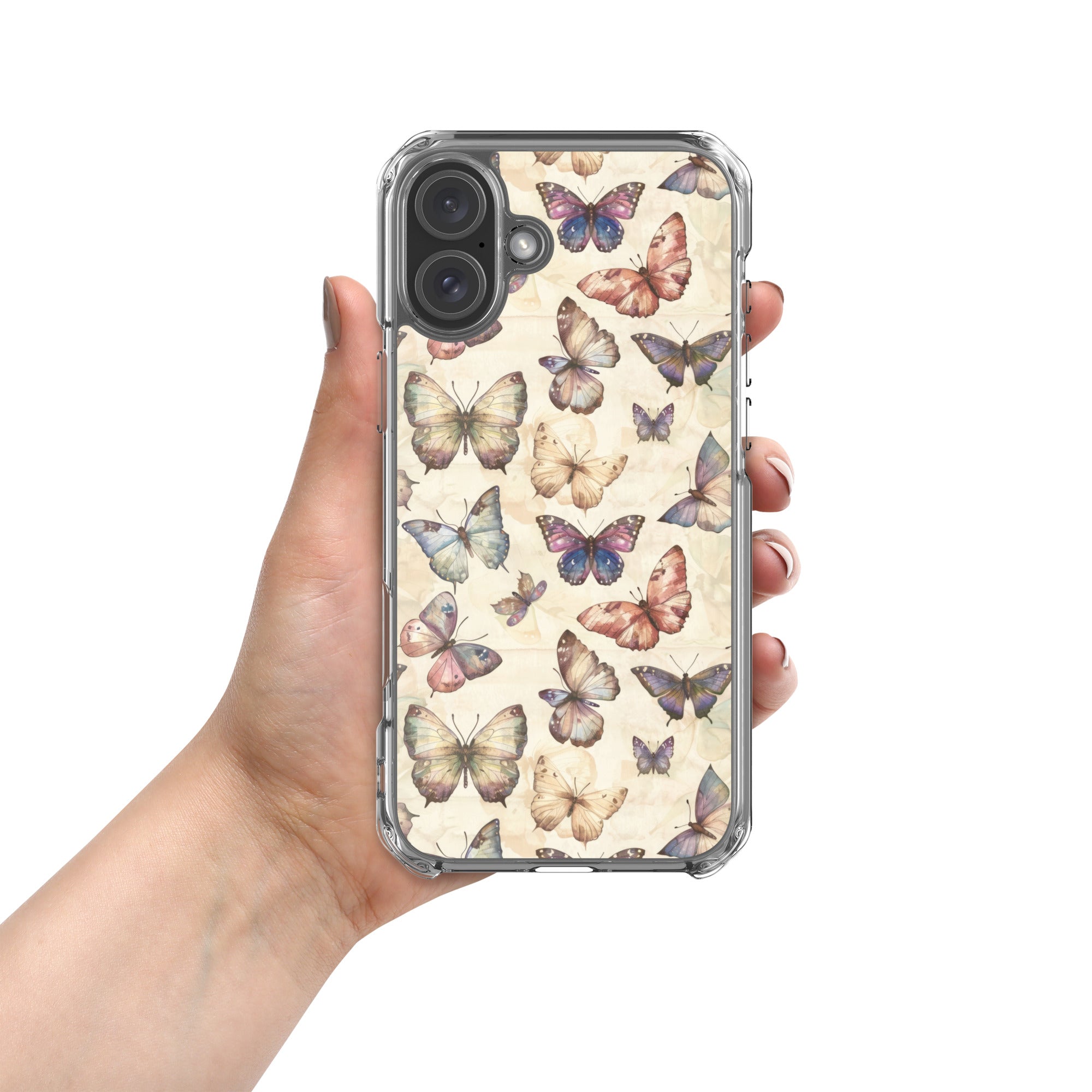 Butterfly Garden Clear Case for iPhone 16 Plus - Elegant Pastel Butterfly Protective Cover