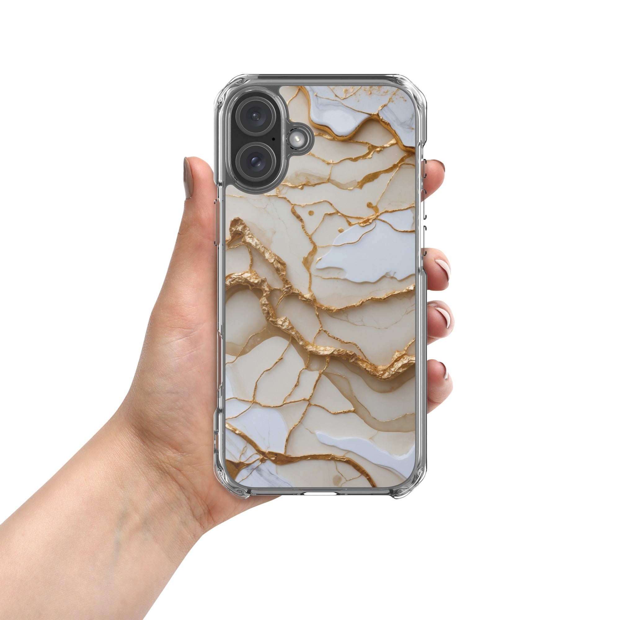 Ivory Golden Marble Elegance Clear Case for iPhone 16 Plus