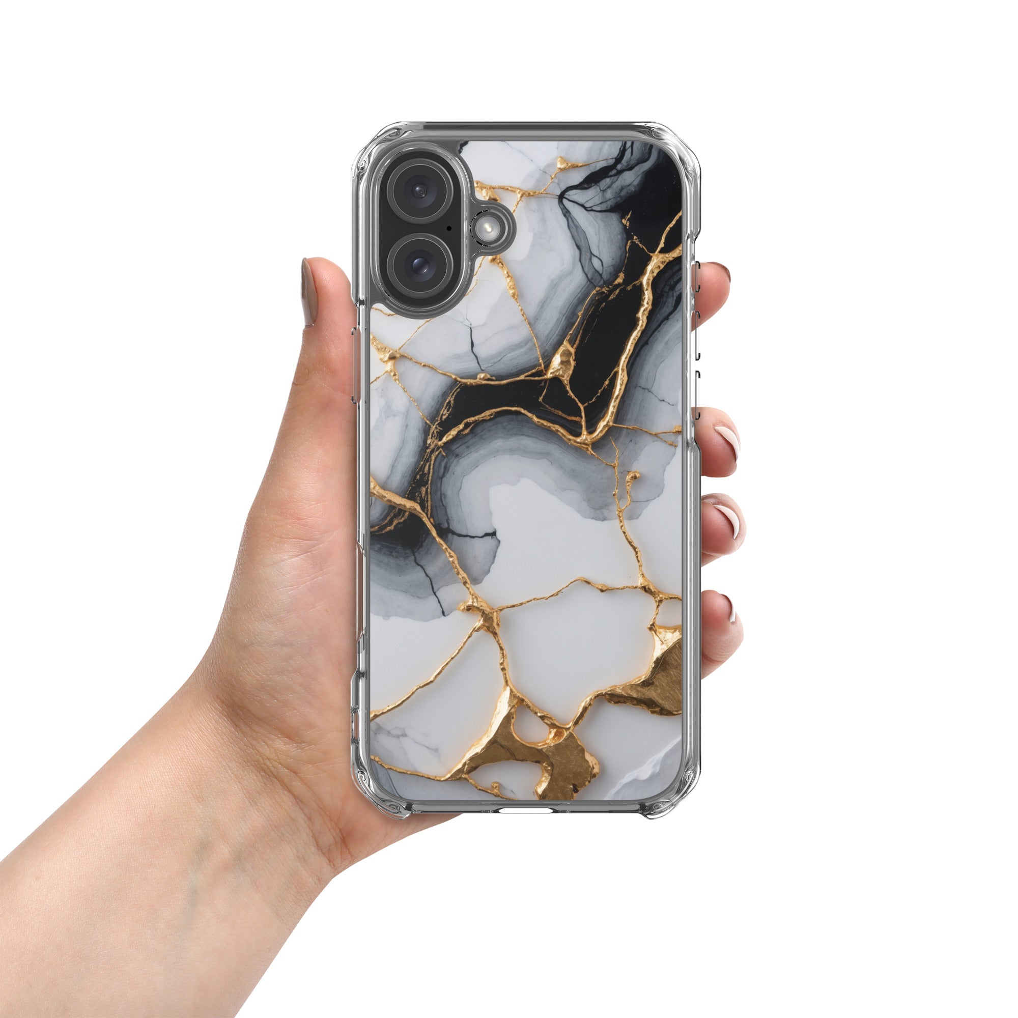 Golden Marble Veins Clear Case for iPhone 16 Plus