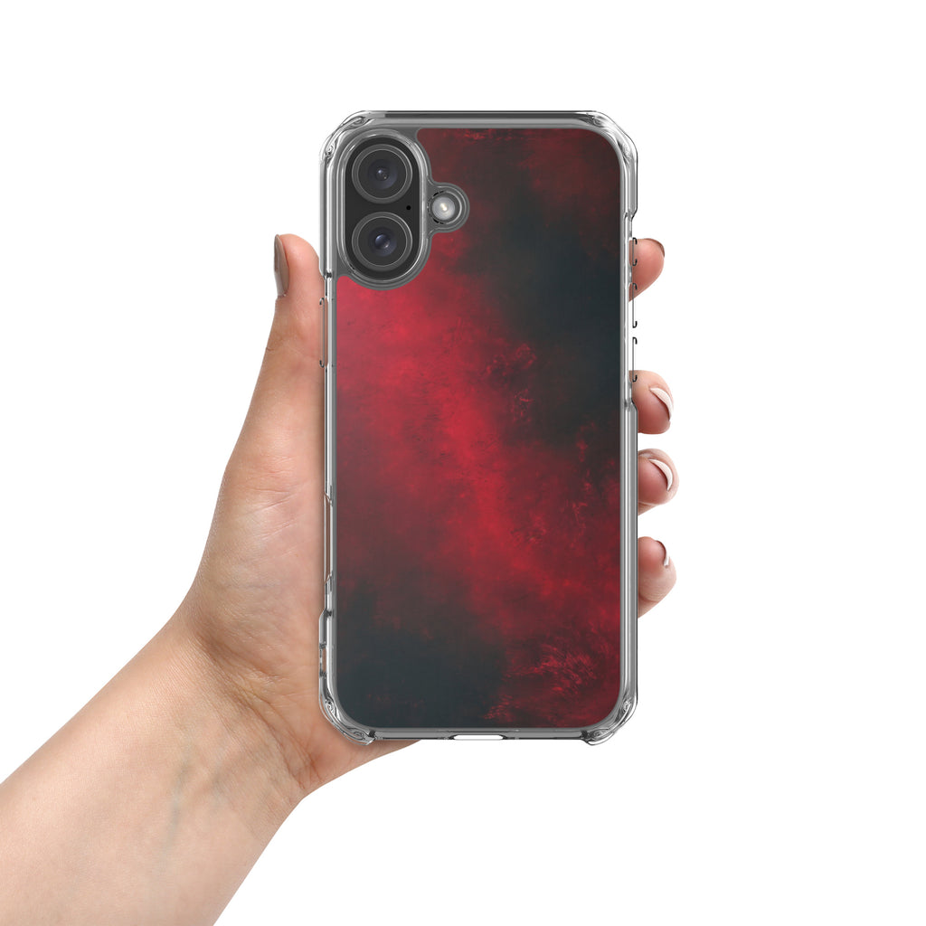 Crimson Nebula Clear Case for iPhone 16 Plus - Red & Black Abstract Smoke Protective Cover