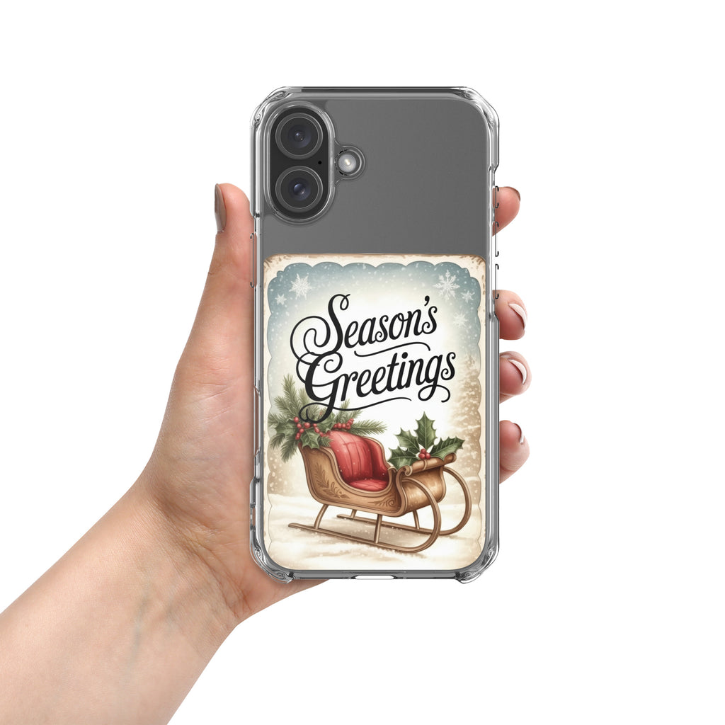Season’s Greetings Vintage Holiday Clear Case for iPhone 16 Plus