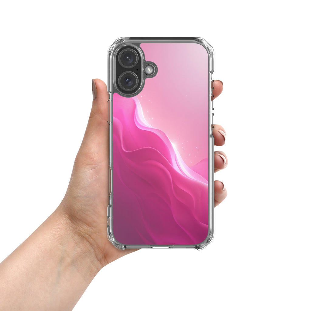 Pink Velvet Waves Dream Clear Case for iPhone 16 Plus - Abstract Pink Gradient Protective Cover