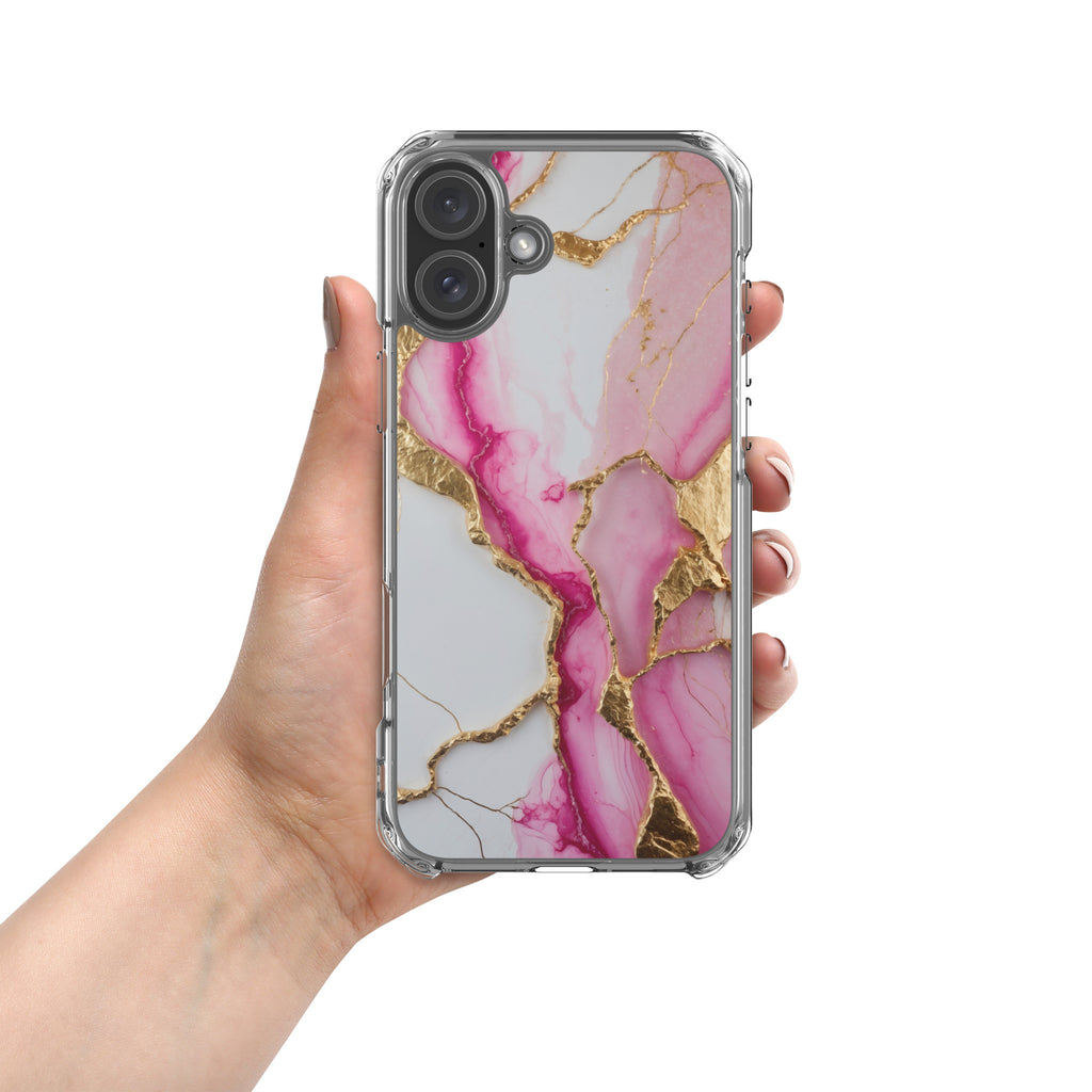 Pink Golden Marble Luxe Clear Case for iPhone 16 Plus