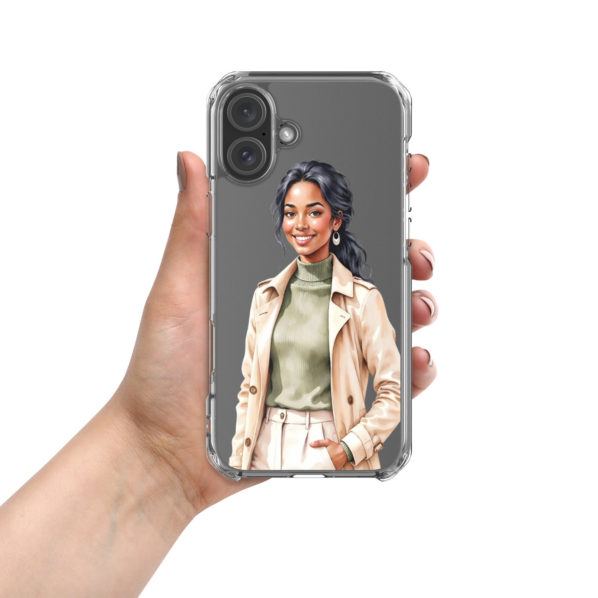 Chic Autumn Style Clear Case for iPhone 16 Plus - Fashion Illustration Protective Cover