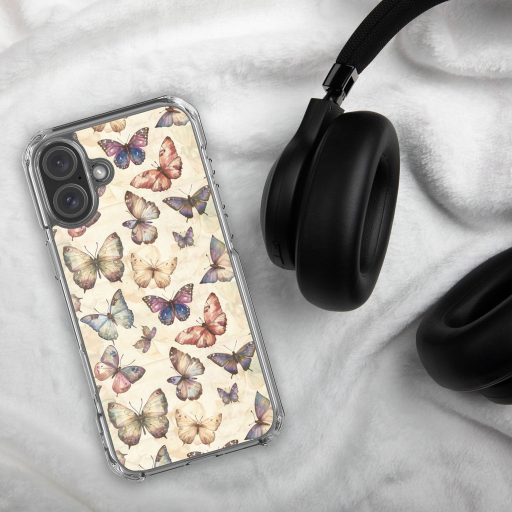 Butterfly Garden Clear Case for iPhone 16 Plus - Elegant Pastel Butterfly Protective Cover