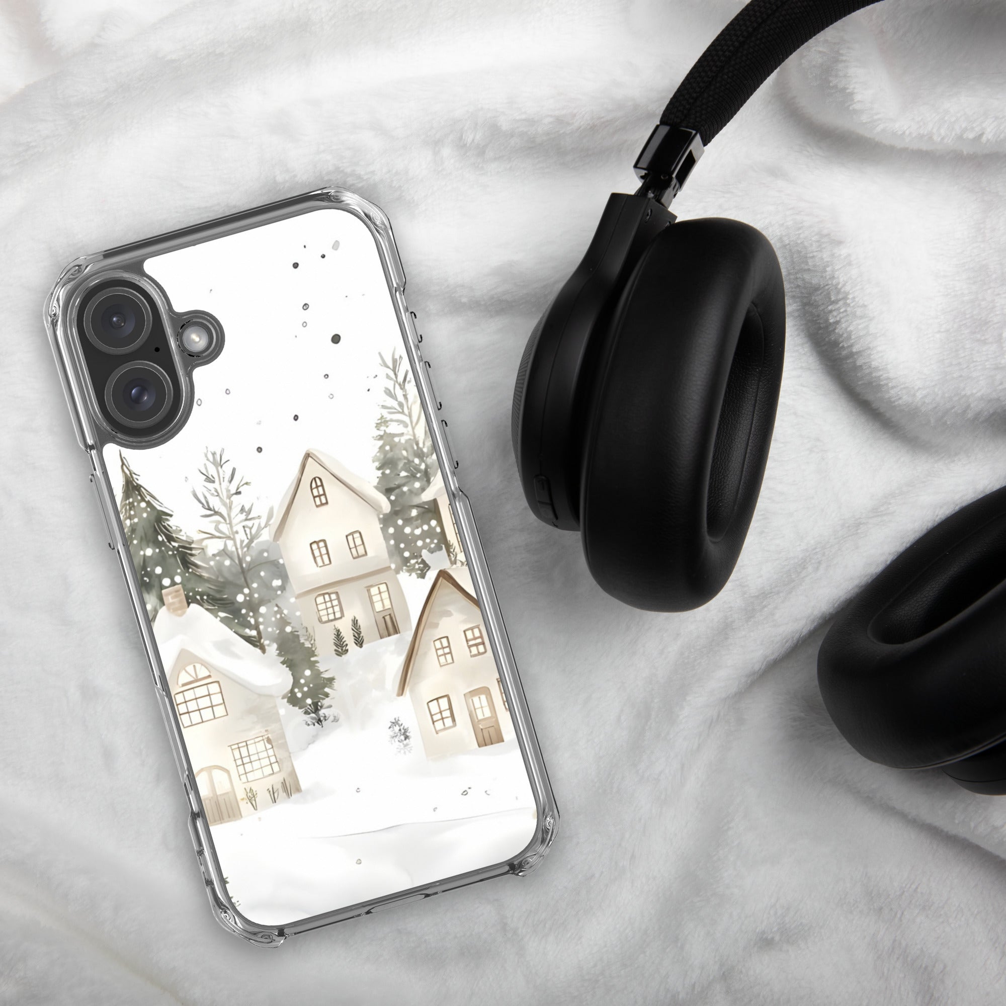 Winter Snow Village Clear Case for iPhone 16 Plus
