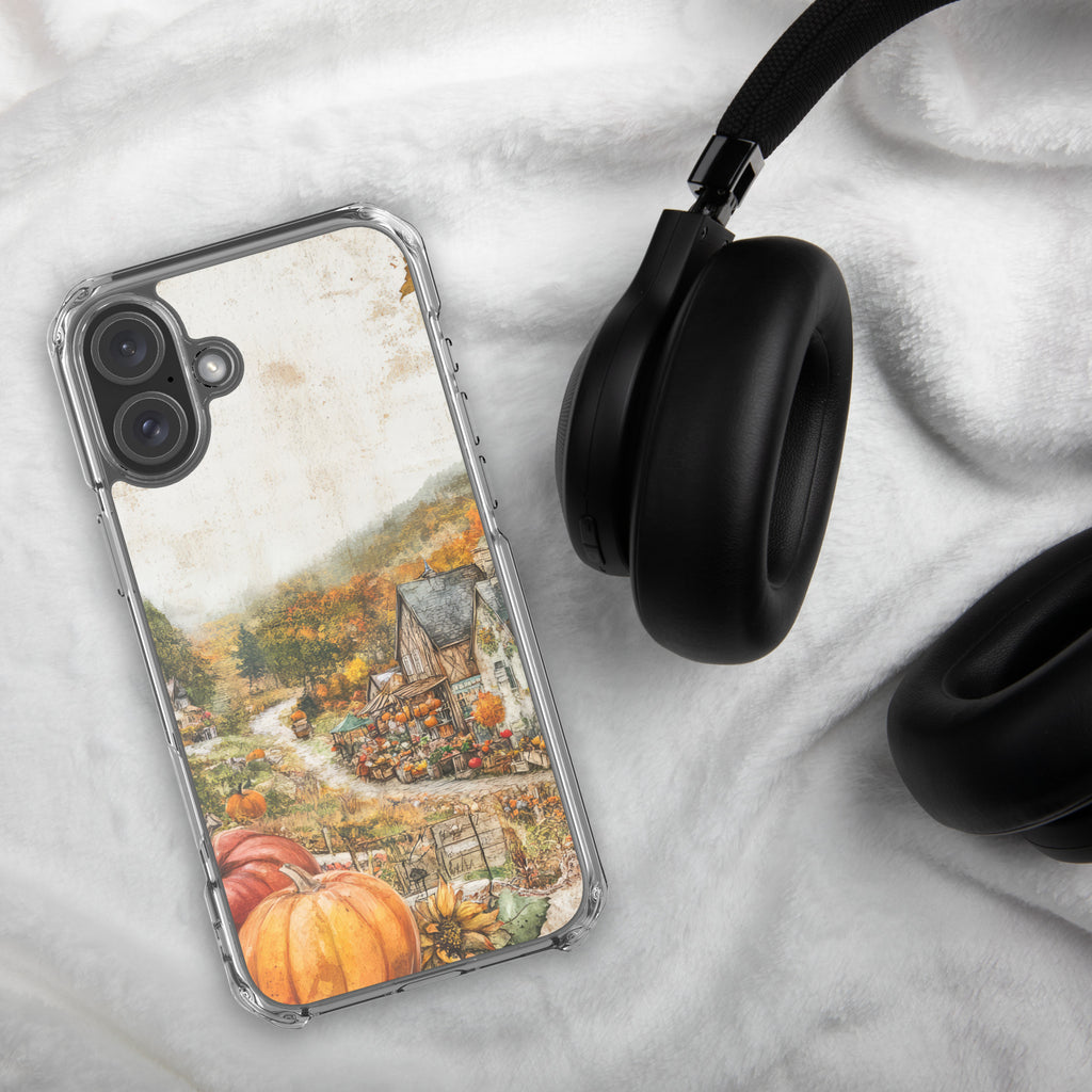 Autumn Village Clear Case for iPhone 16 Plus - Fall Rustic Pumpkin Design Protective Cover