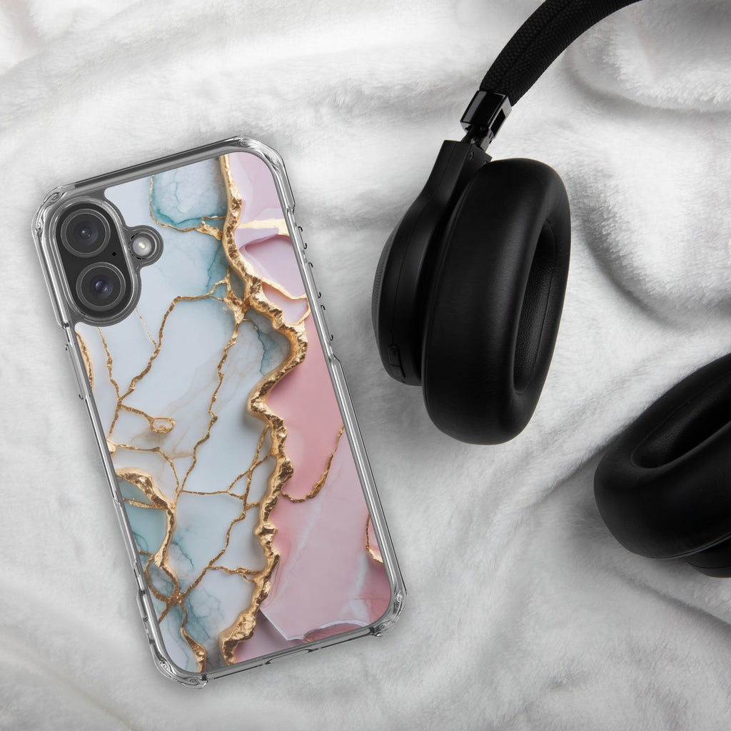 Pastel Golden Marble Fusion Clear Case for iPhone 16 Plus