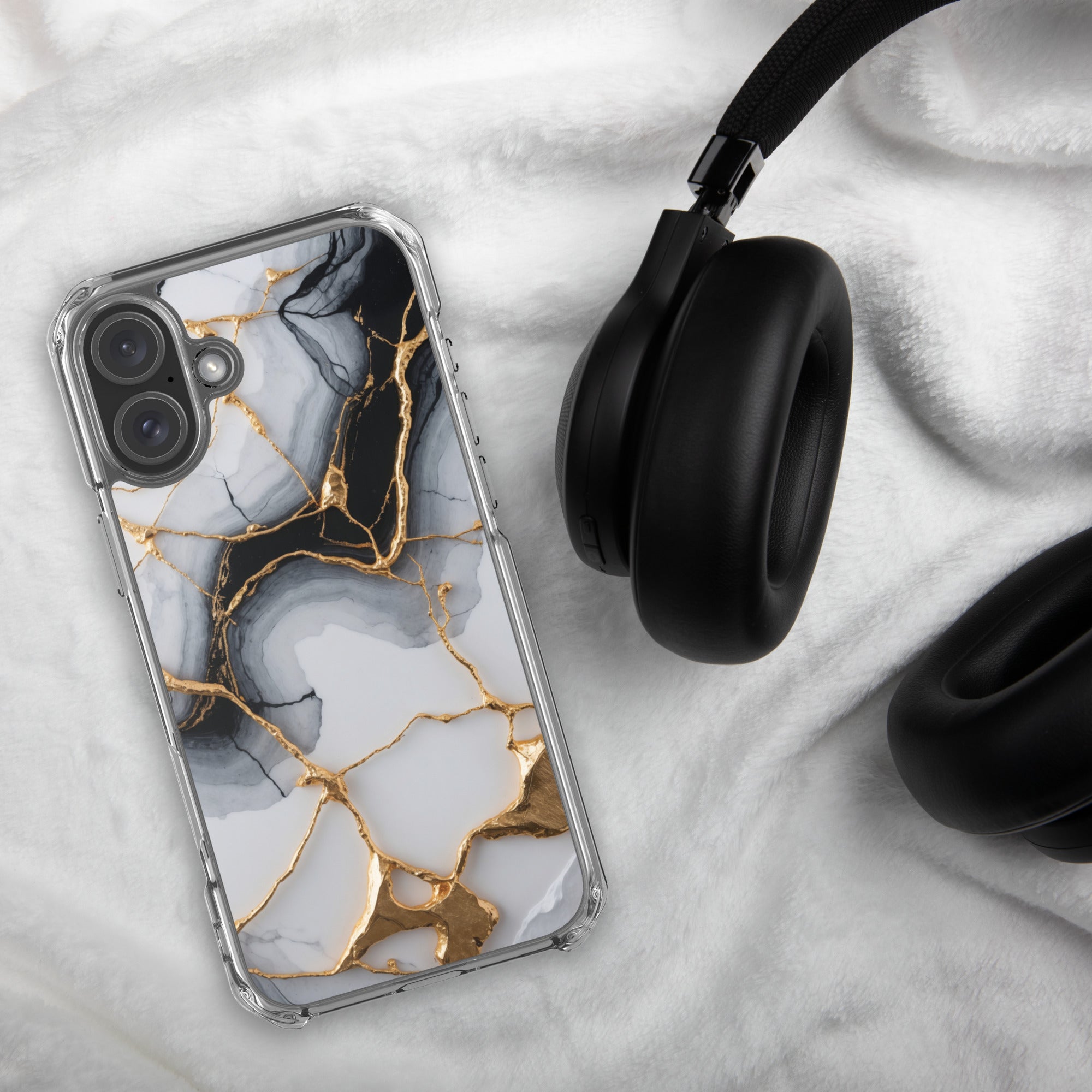 Golden Marble Veins Clear Case for iPhone 16 Plus