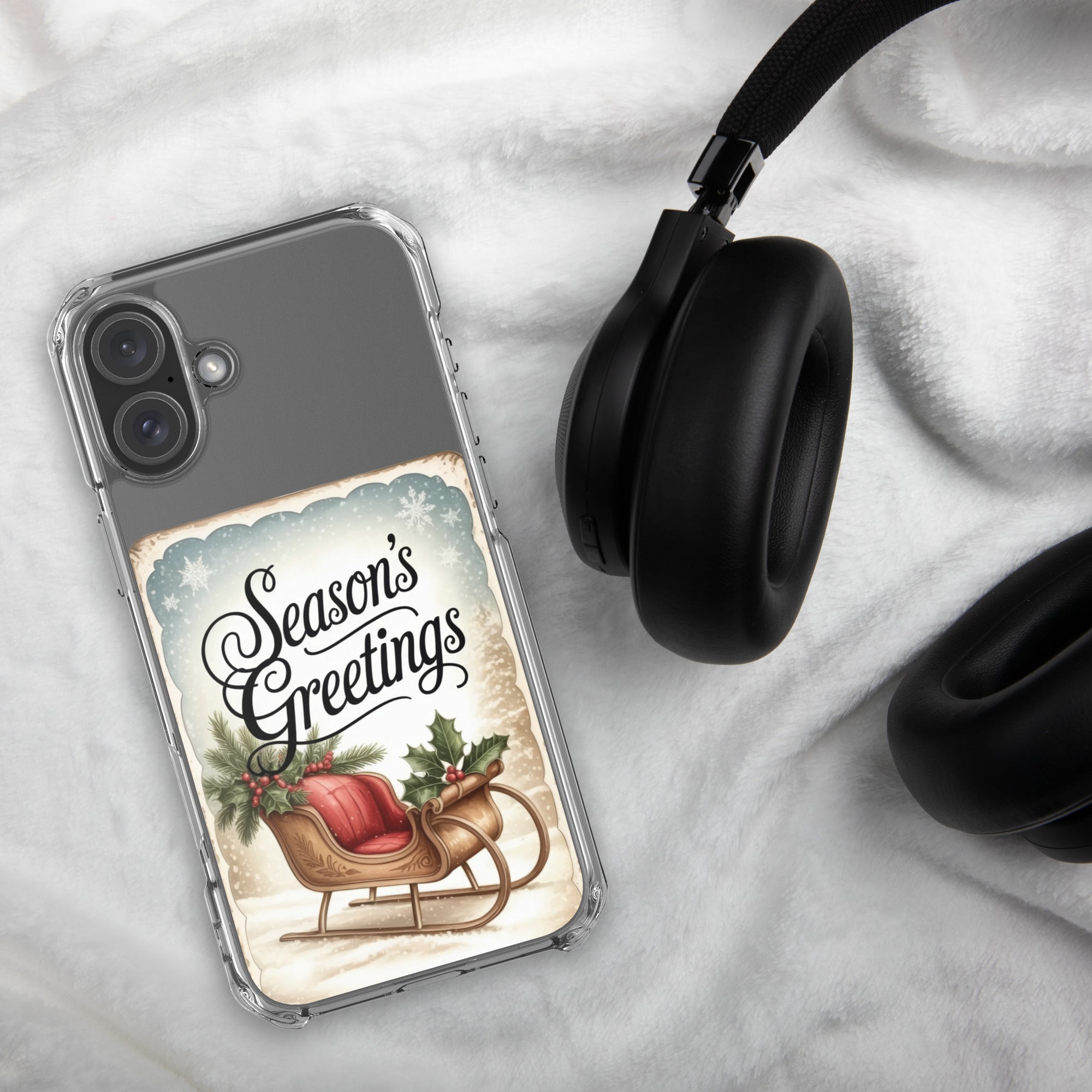 Season’s Greetings Vintage Holiday Clear Case for iPhone 16 Plus