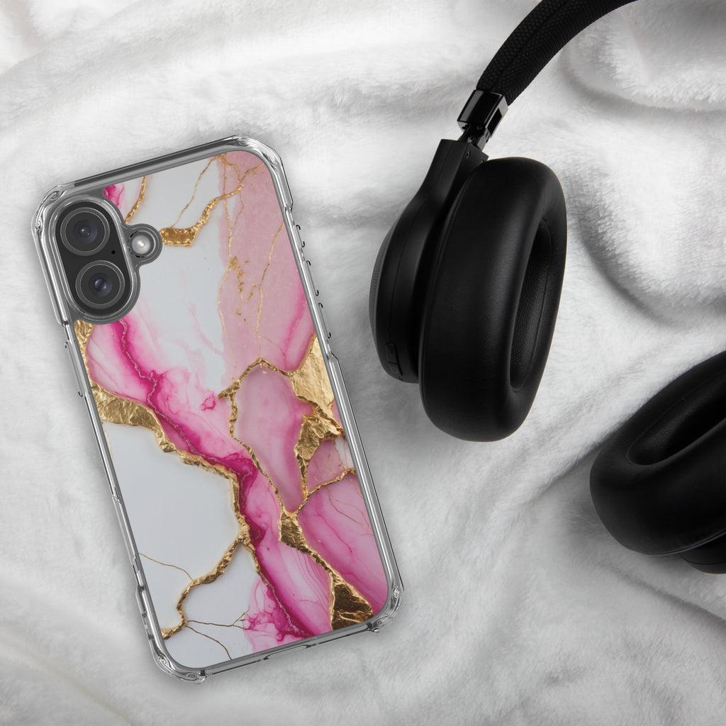 Pink Golden Marble Luxe Clear Case for iPhone 16 Plus